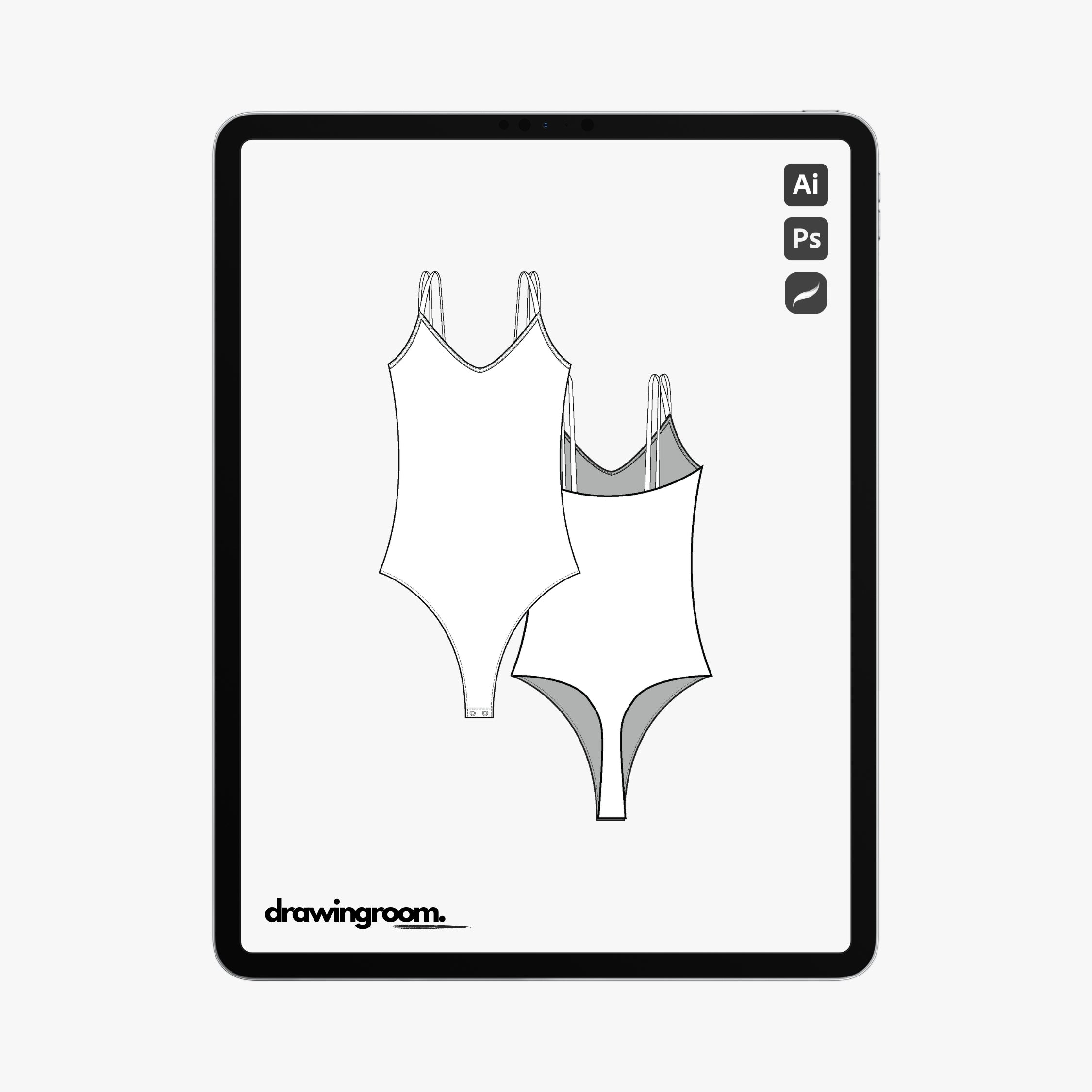 Tank Thong Body Suit - Flat Mockup Vector