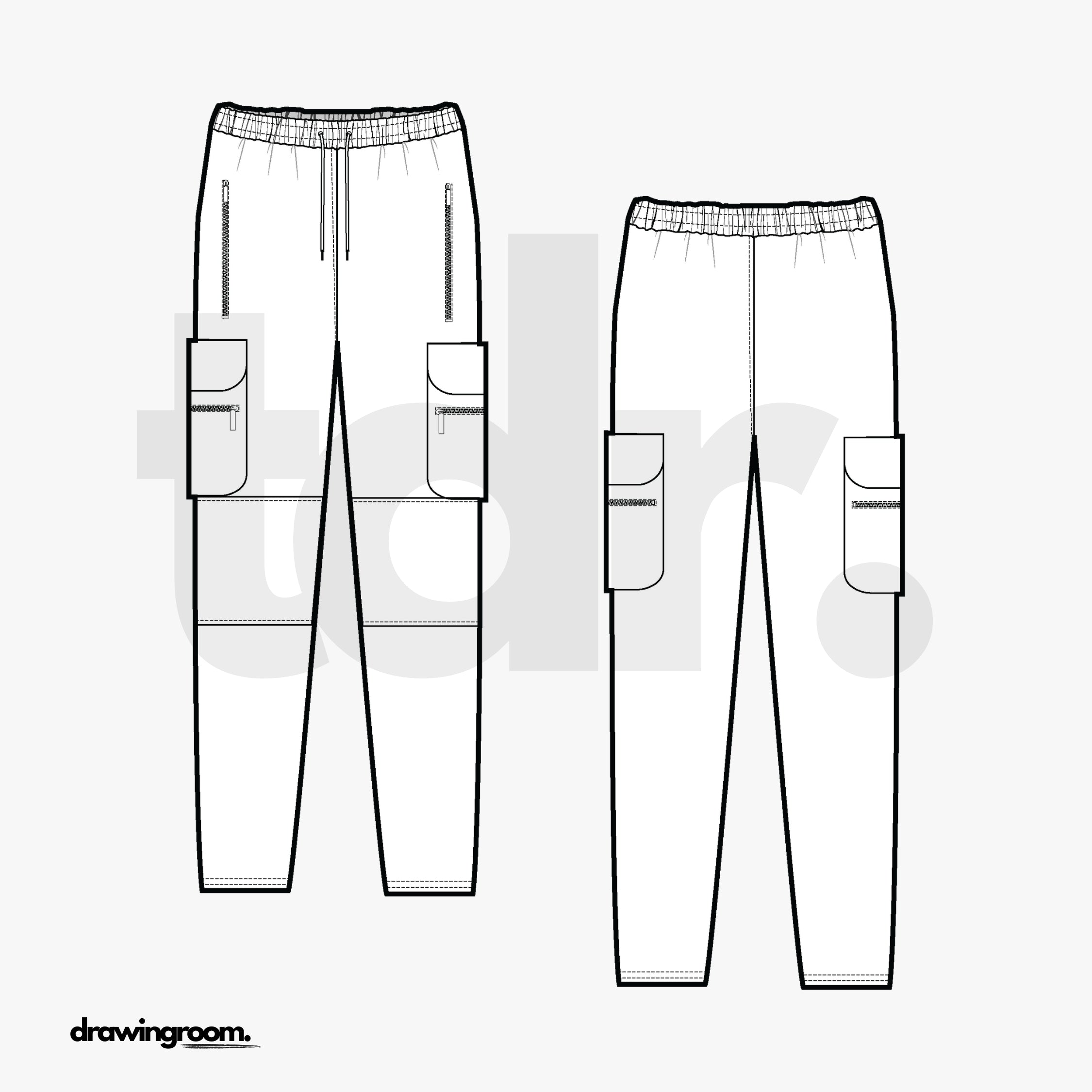 Tapered Cargo Athletic Pants - Flat Mockup Vector