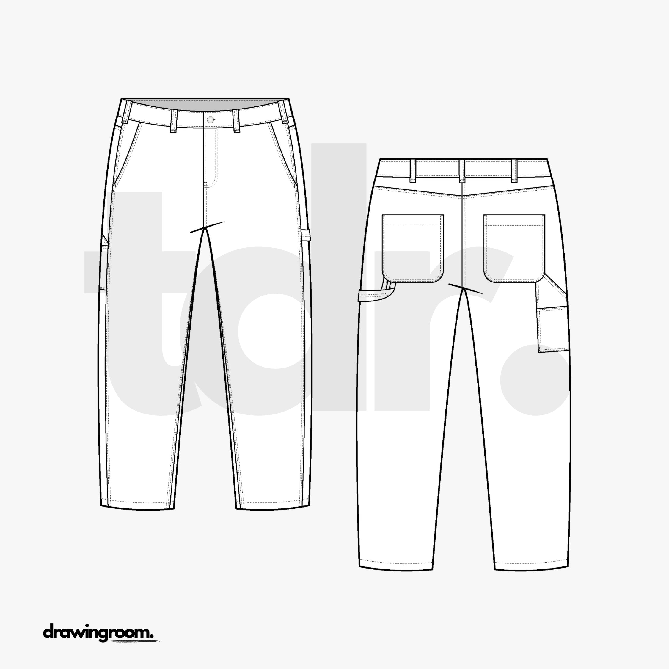 Tapered Fit Cropped Pants with Hammer Loop - Flat Mockup Vector