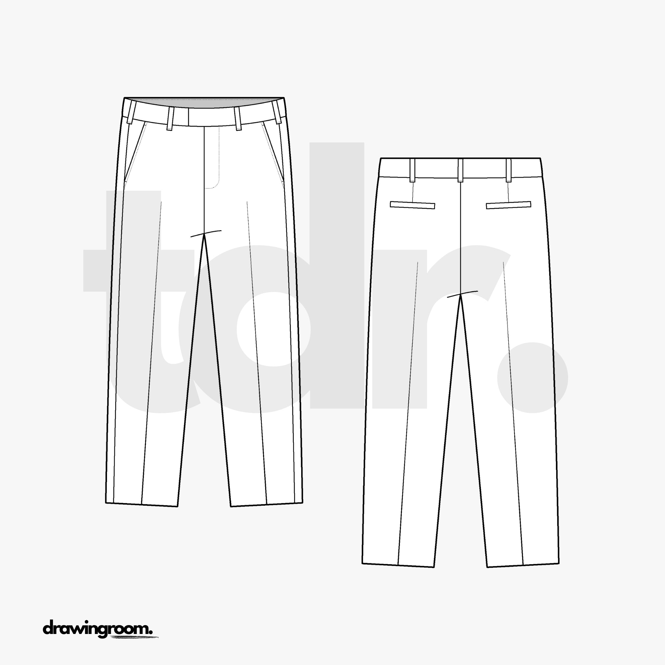 Tapered Fit Cropped Trousers with Slash Pockets - Flat Mockup Vector