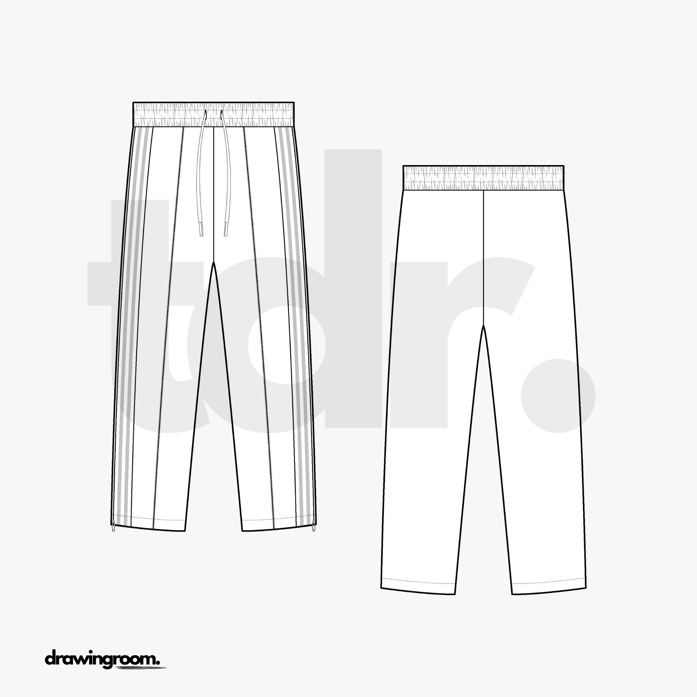 Tapered Fit Track Pants with Center Front Cut and Sew - Flat Mockup Vector