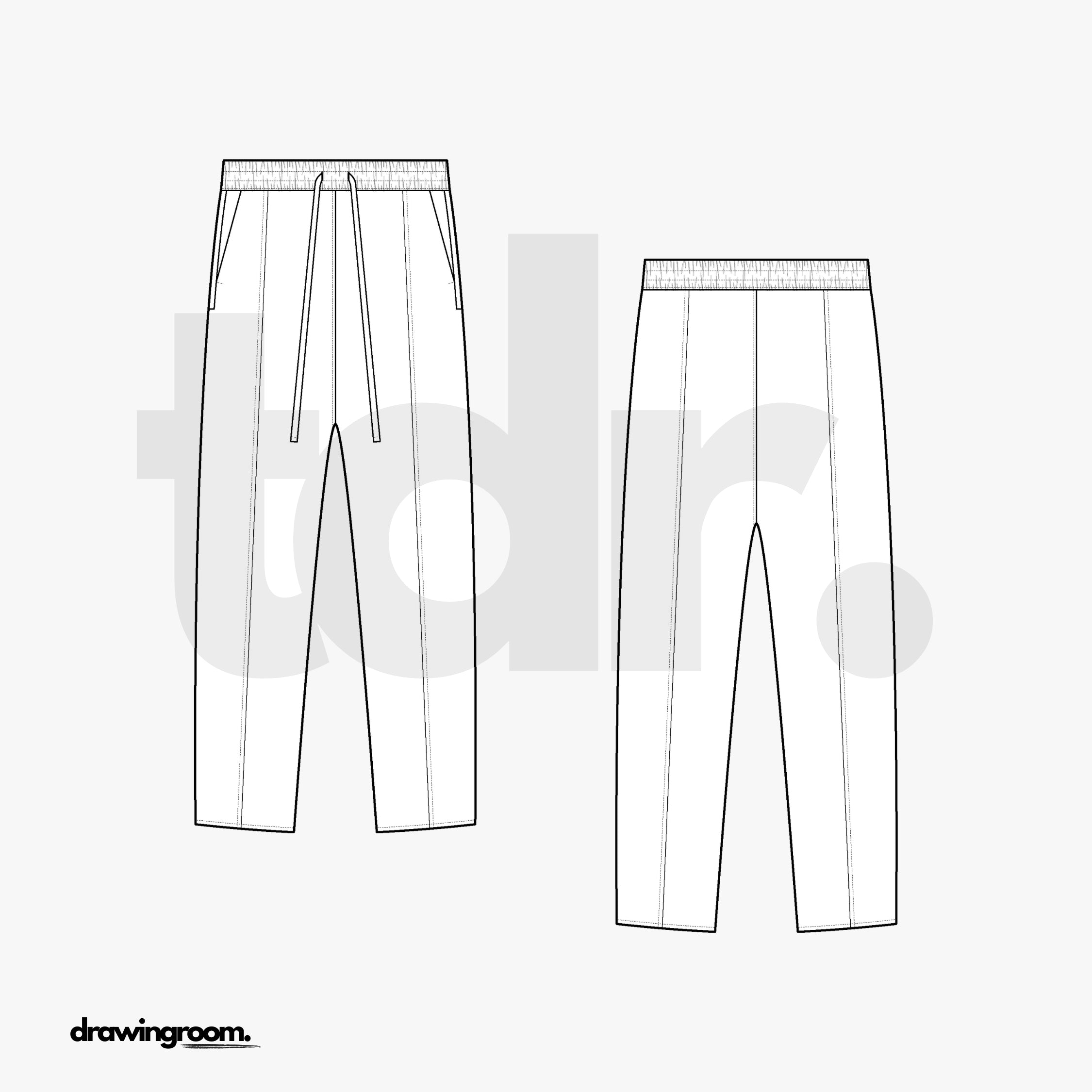 Tapered Fit Track Pants with Center Front and Back Cut and Sew - Flat Mockup Vector