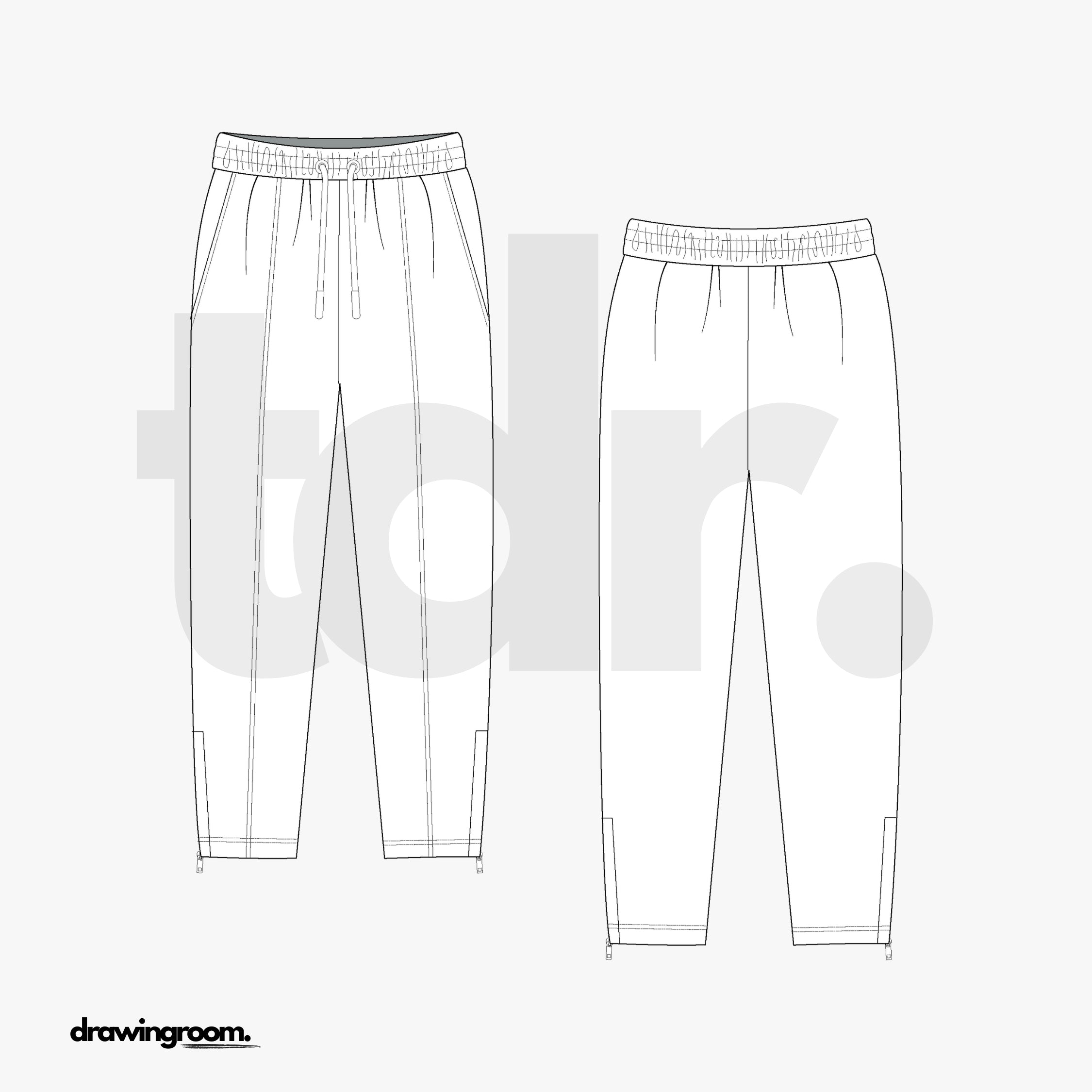 Tapered Track Pants with Front Piping - Flat Mockup Vector