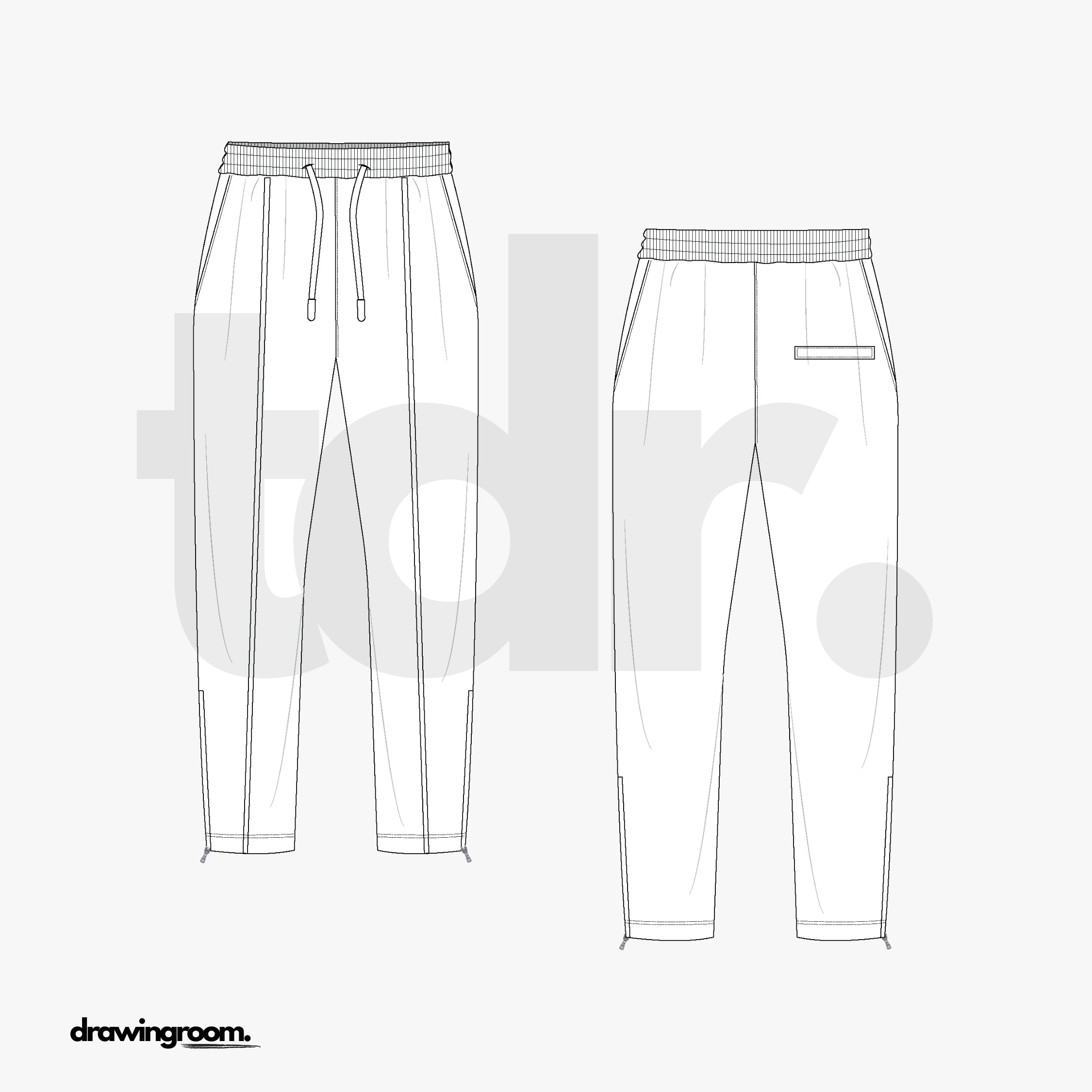 Tapered Track Pants with Front Piping and Back Welt Pocket - Flat Mockup Vector