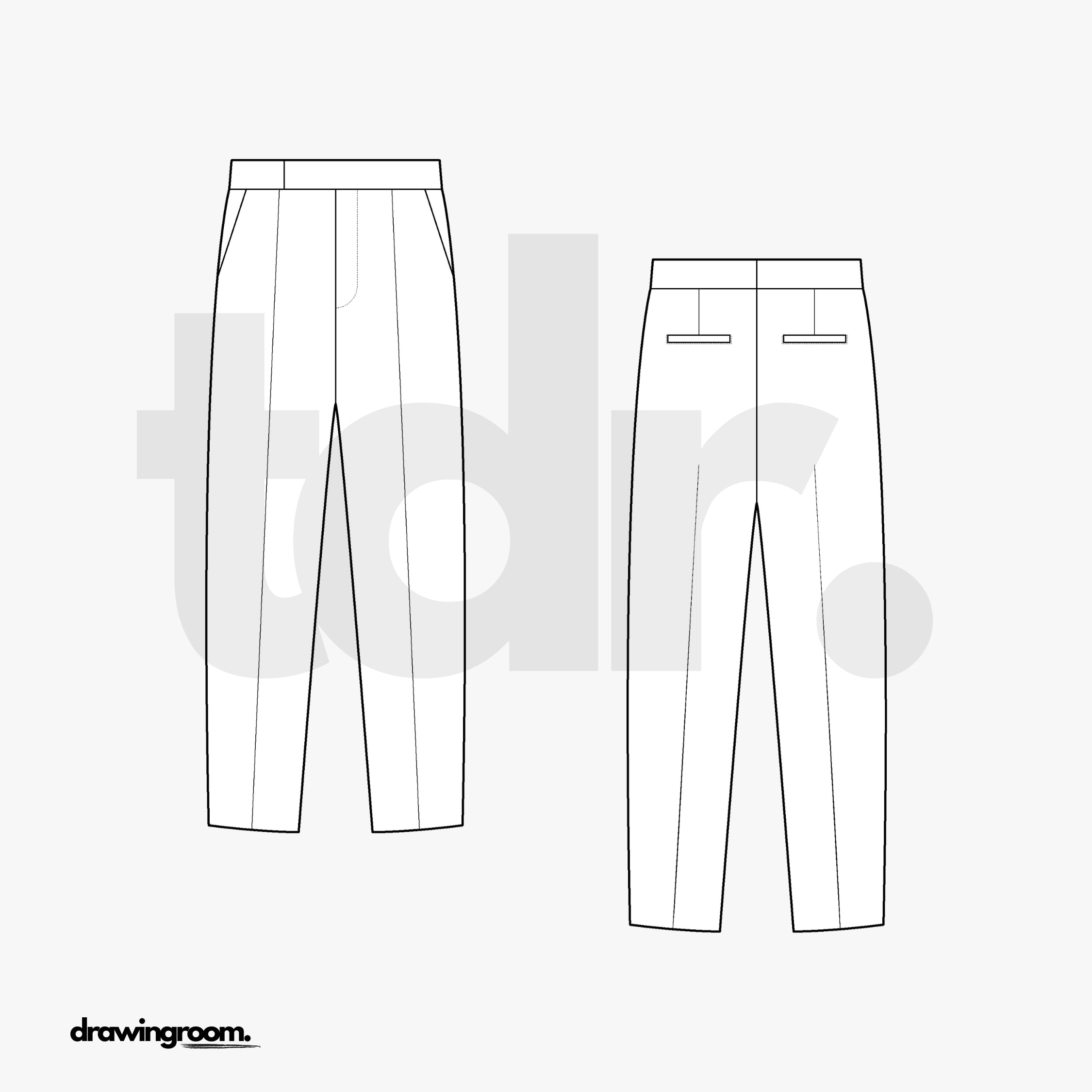 Tapered Trousers with Slash Pockets - Flat Mockup Vector