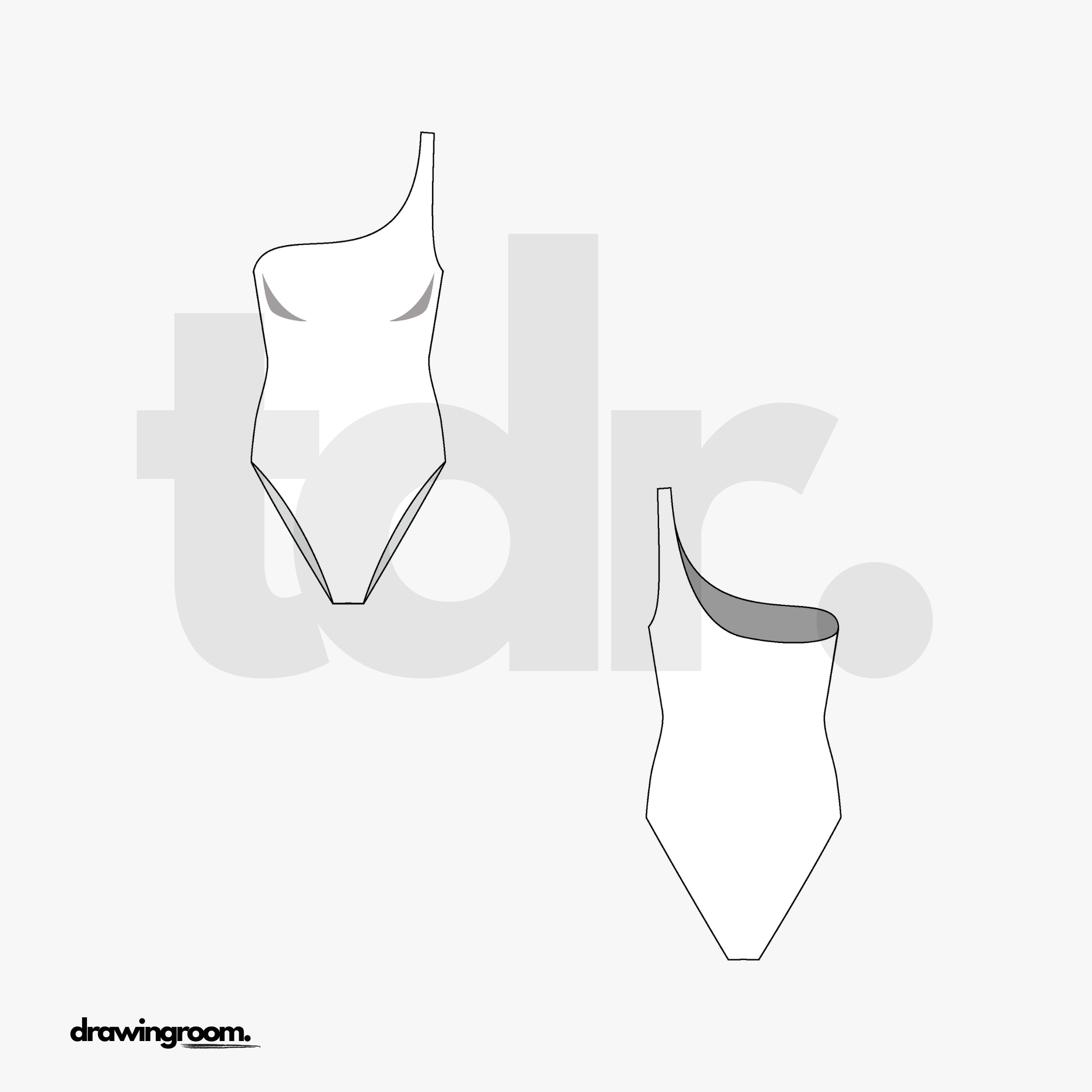 Thin Strap One Shoulder One Piece Swim Suit - Flat Mockup Vector