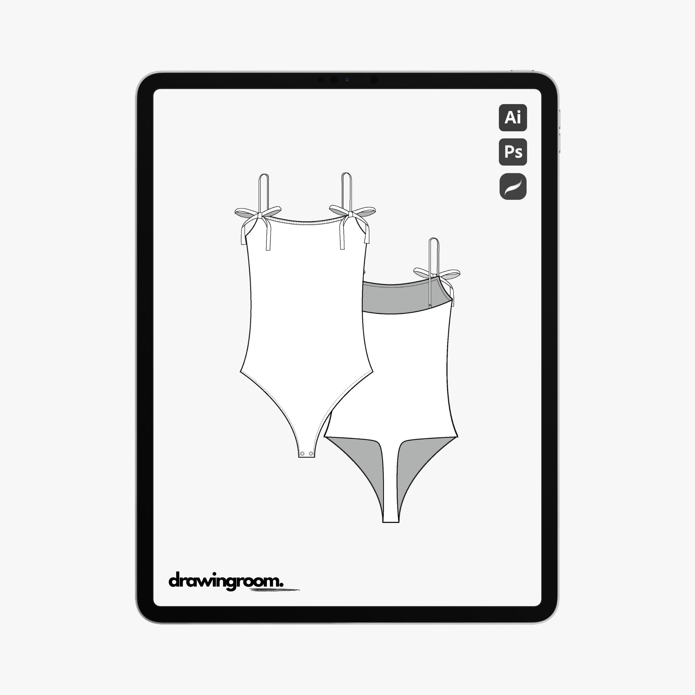 Tie Tank Thong Body Suit - Flat Mockup Vector