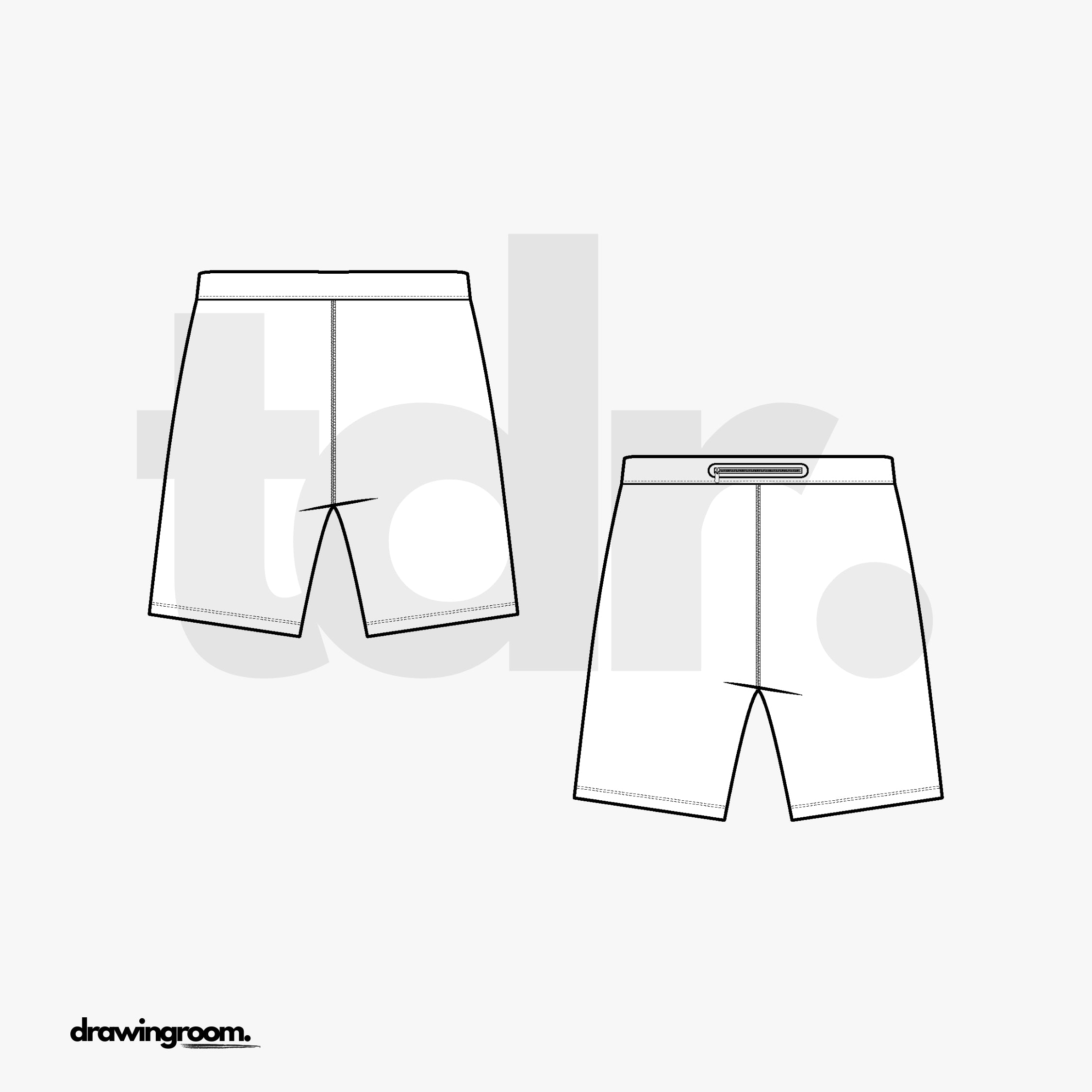 Tight Fit Athletic Shorts with Waistband Zipper Detail - Flat Mockup Vector