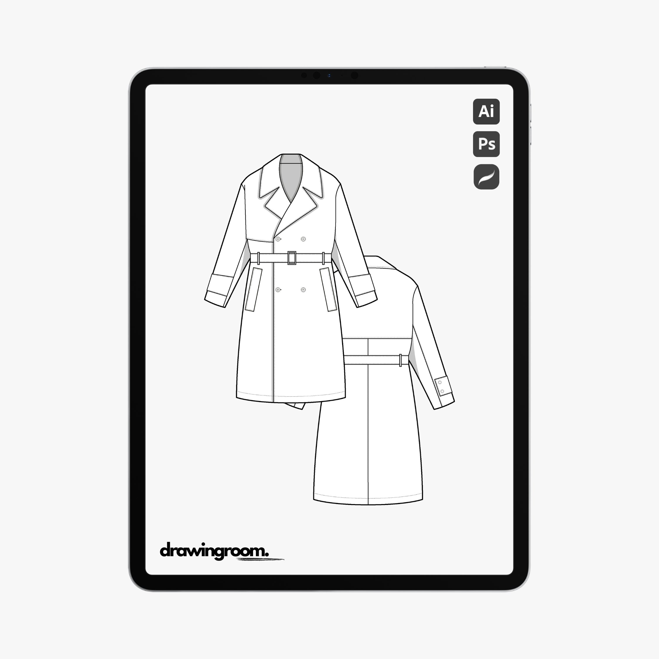 Trench Coat with Belt - Flat Mockup Vector