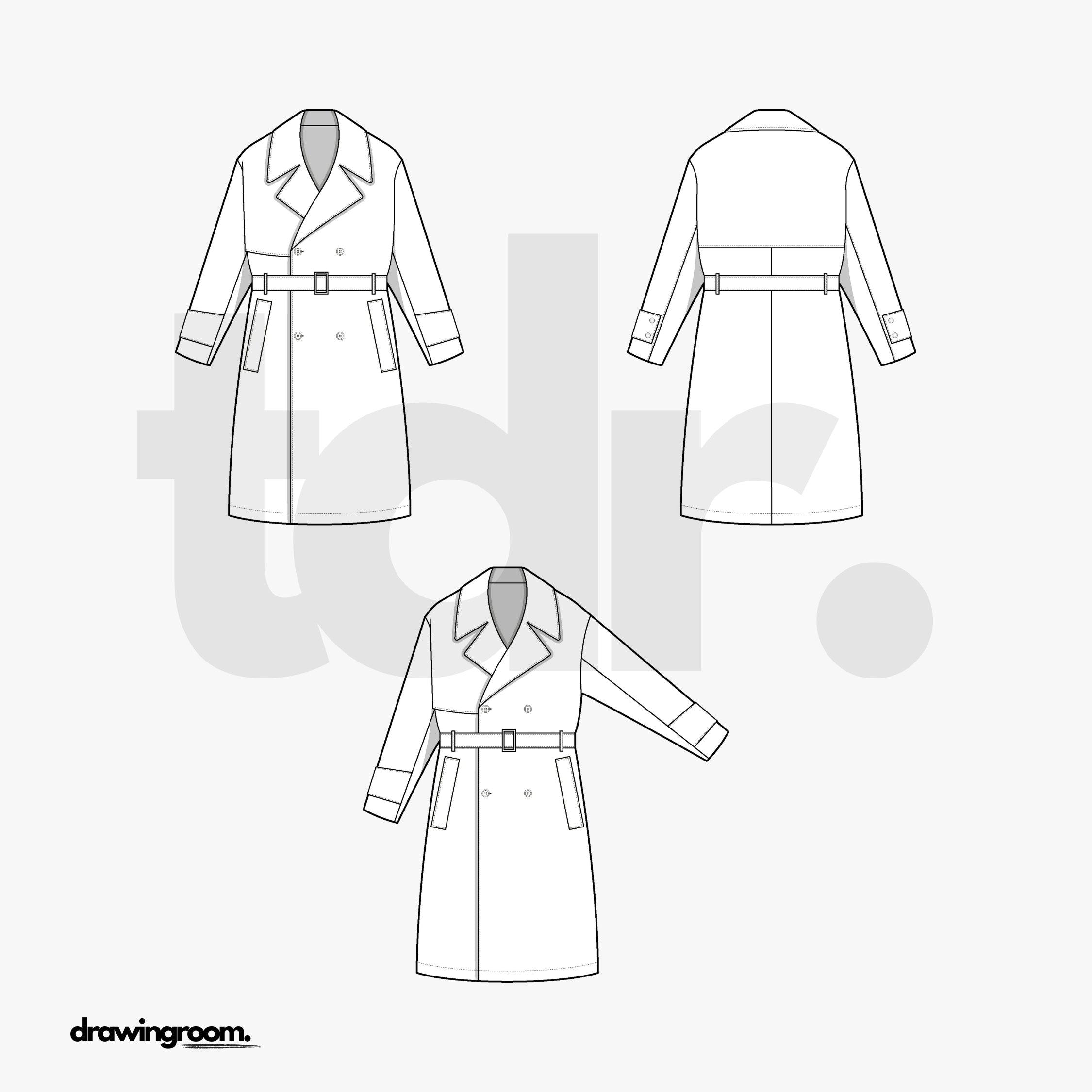 Trench Coat with Belt - Flat Mockup Vector