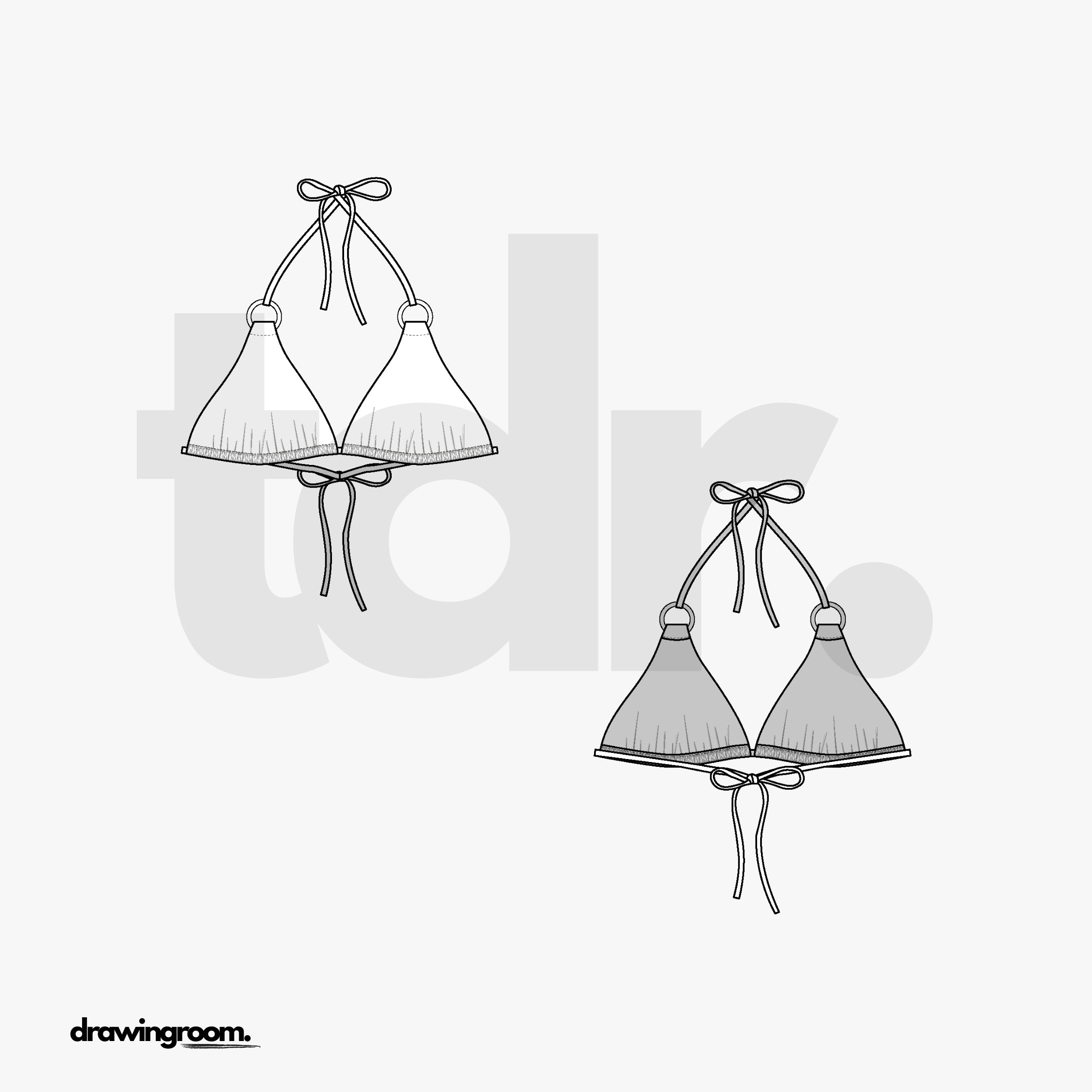 Triangle String Bikini Top with Ring Connector - Flat Mockup Vector