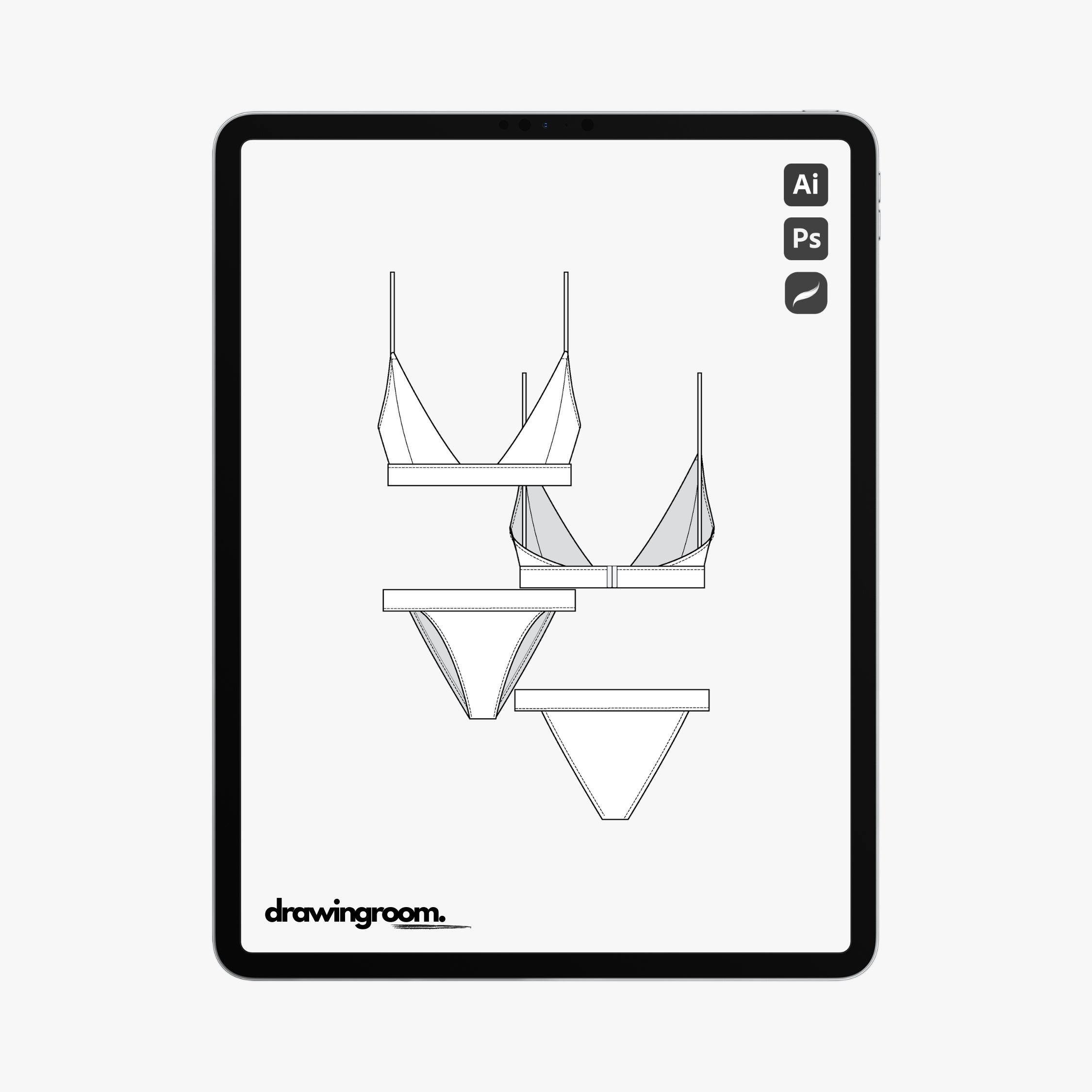 Triangle Top Two Piece Swim Suit - Flat Mockup Vector