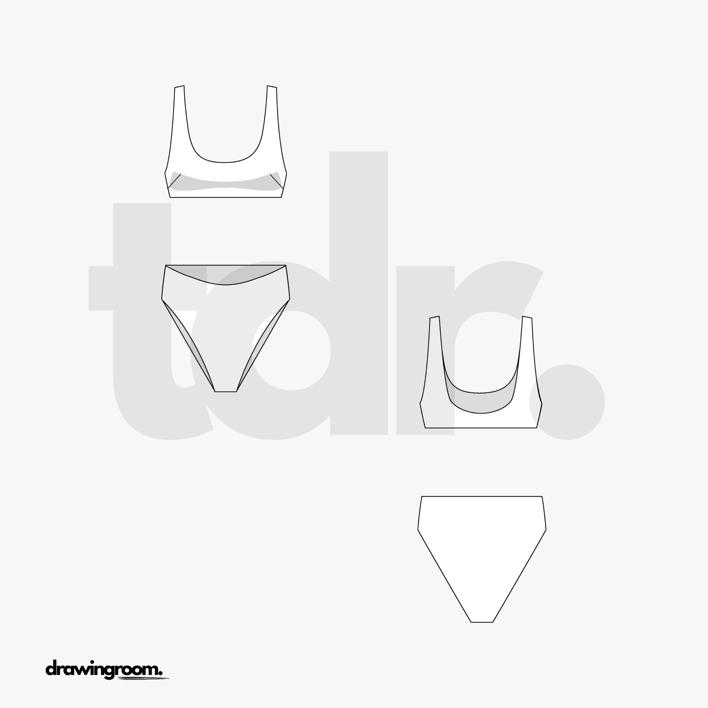 Two Piece Swim Suit with High Waist Bottoms - Flat Mockup Vector