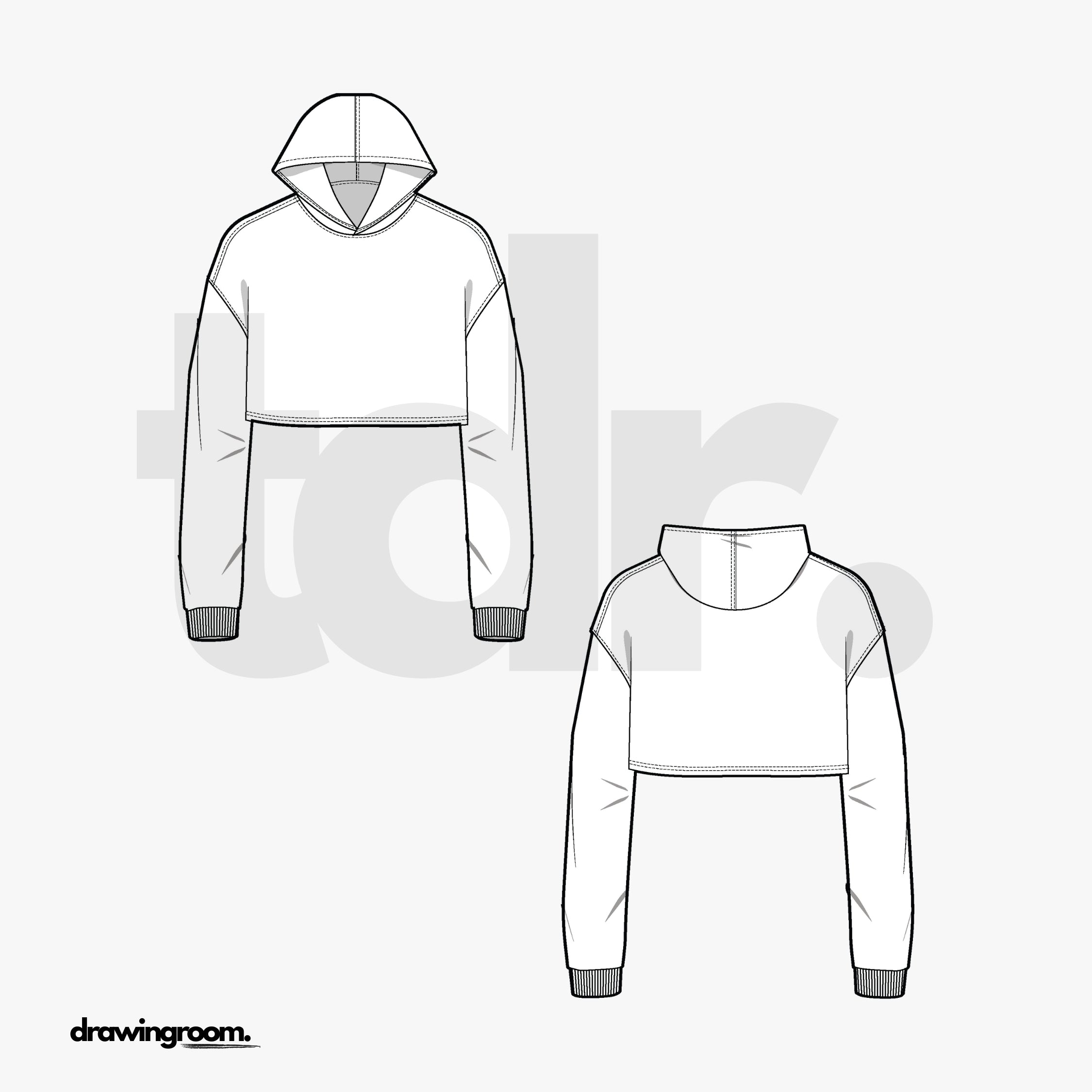 Relaxed Ultra Cropped Pullover Hoodie No Hem Ribbing - Flat Mockup Vector