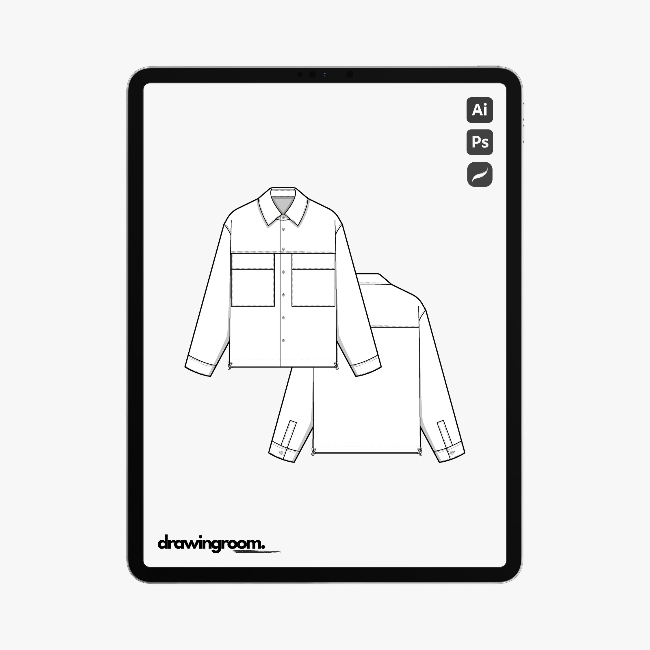 Utility Jacket with Two Oversized Patch Pockets - Flat Mockup Vector