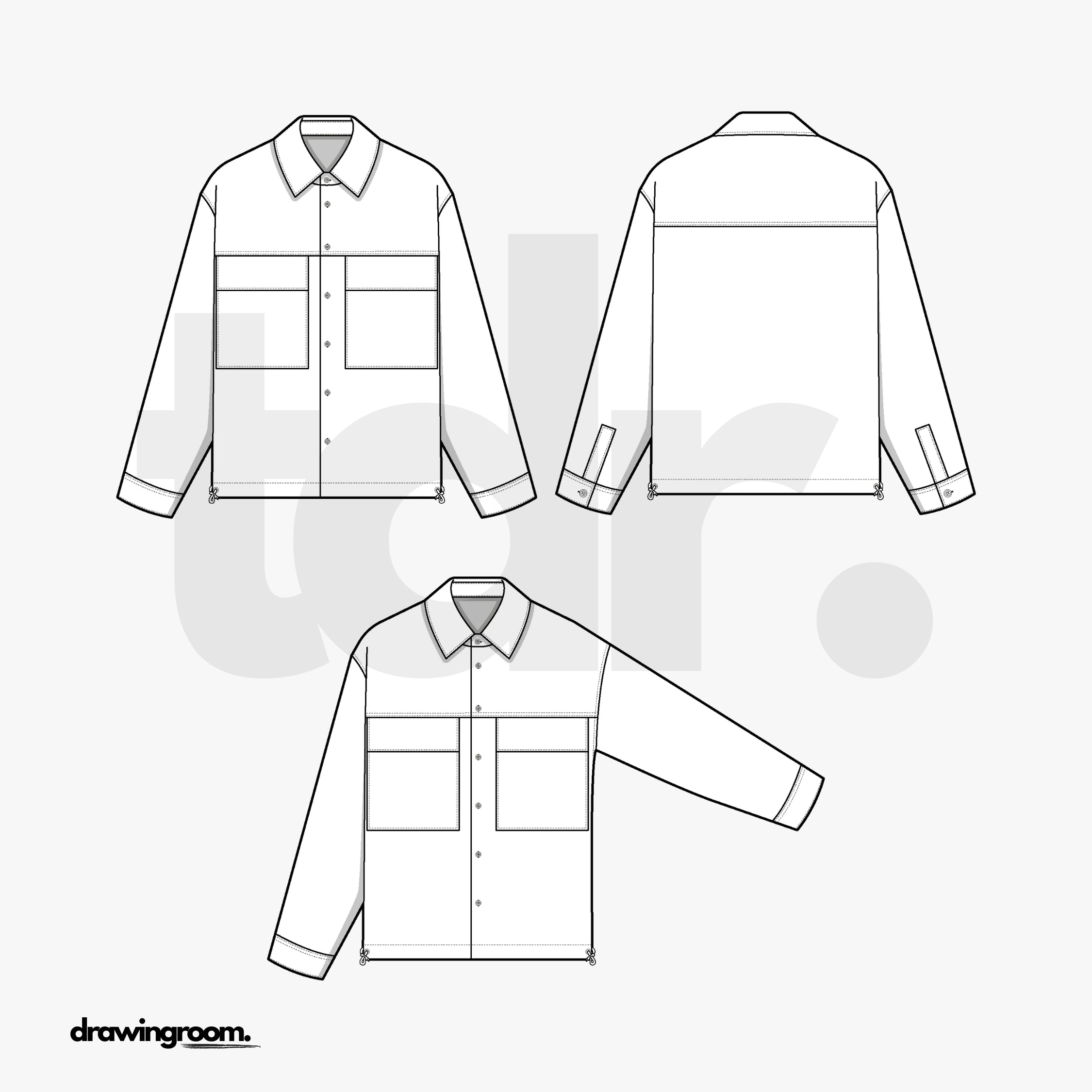 Utility Jacket with Two Oversized Patch Pockets - Flat Mockup Vector