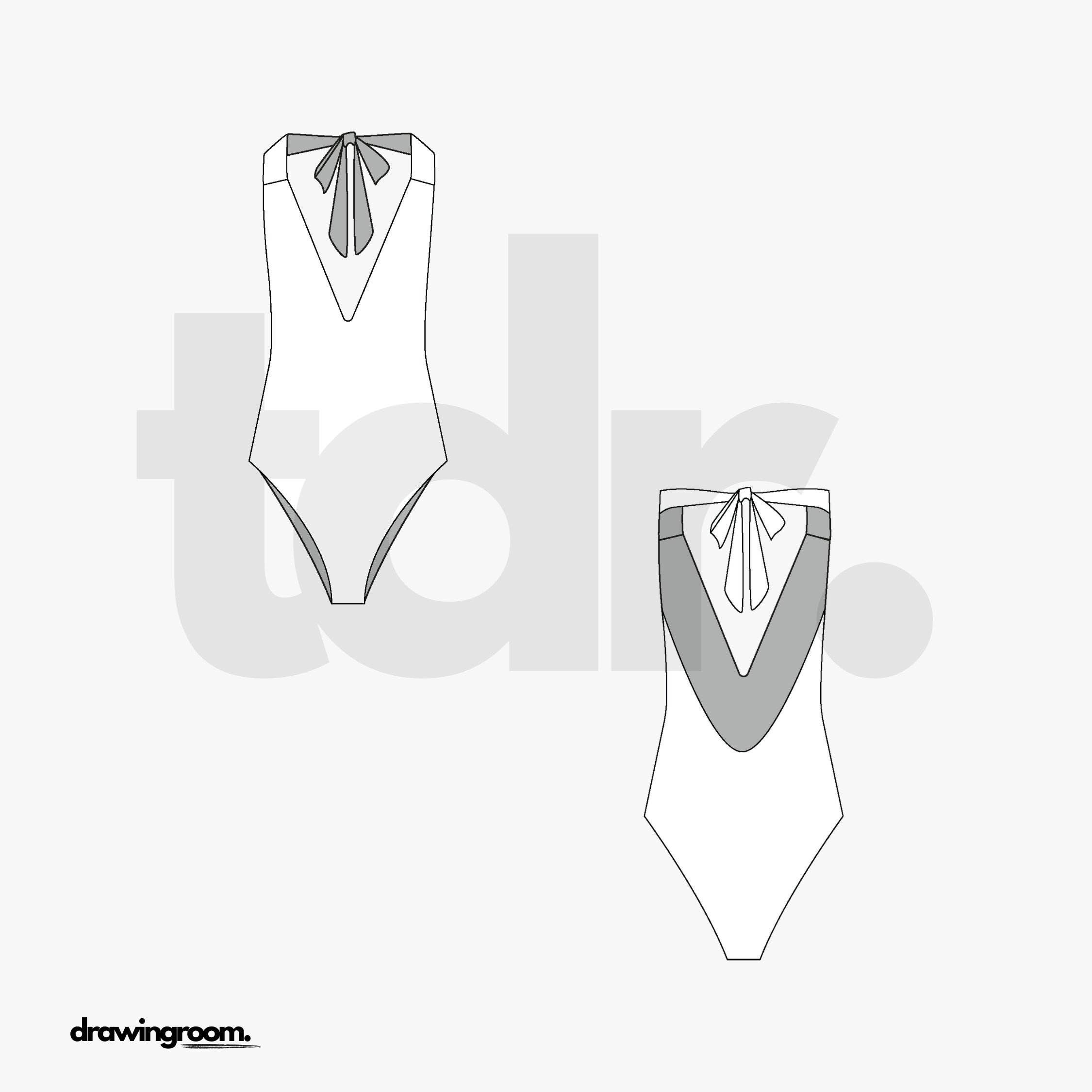 V-Neck Halter One Piece Swim Suit - Flat Mockup Vector