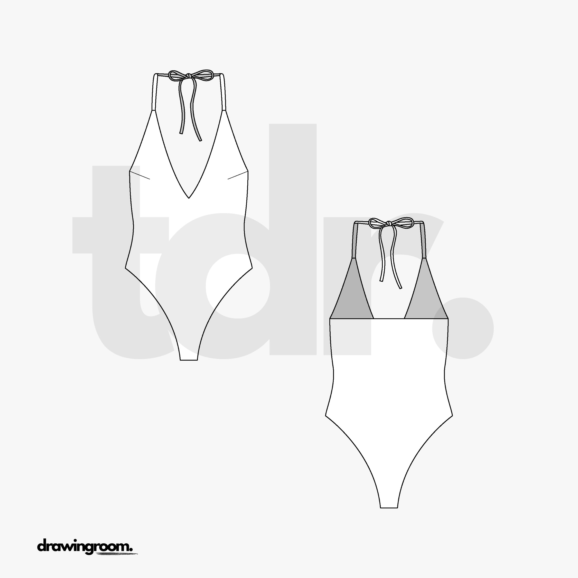 V-Neck Halter Top String One Piece Swim Suit - Flat Mockup Vector