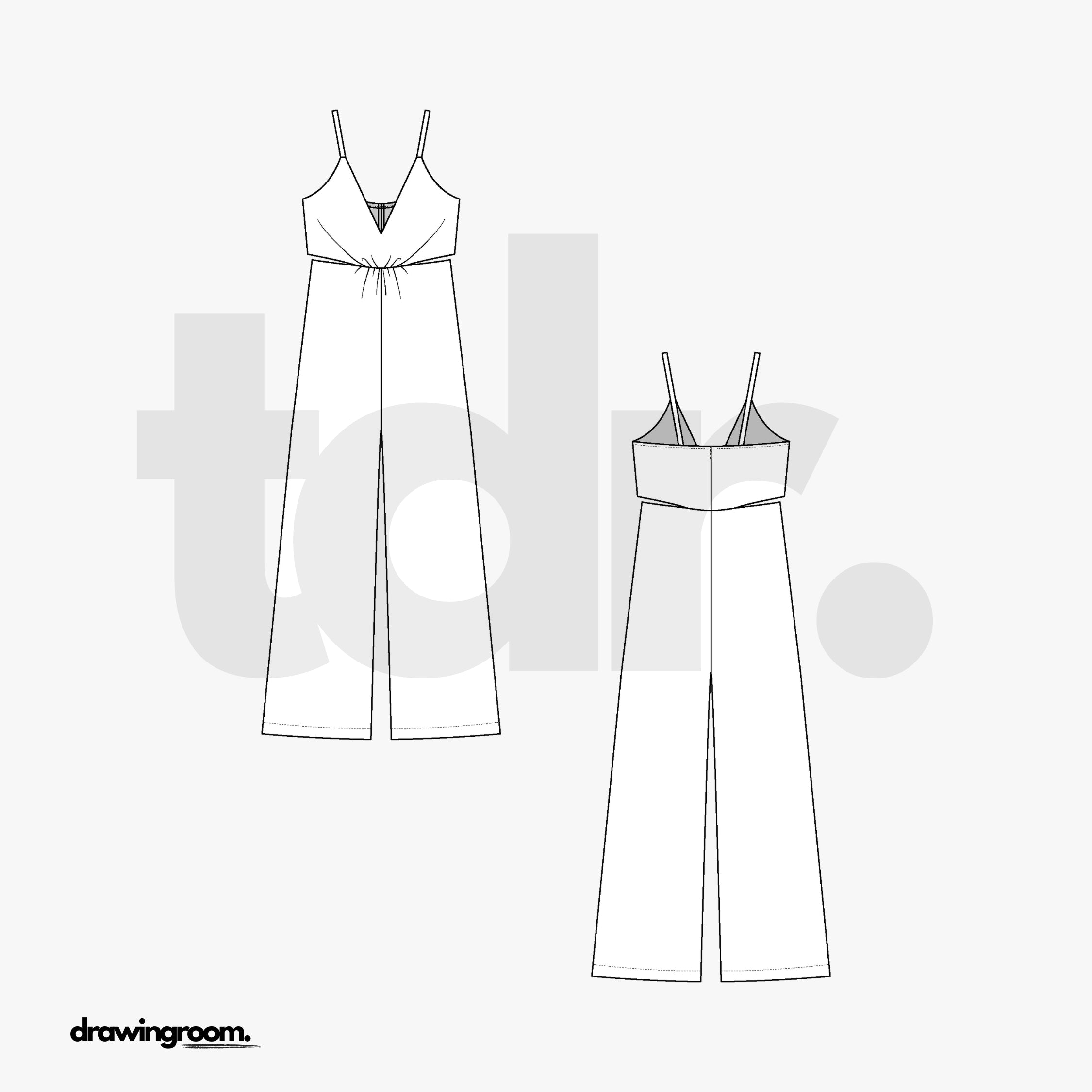 V-Neck Jumpsuit with Spaghetti Straps - Flat Mockup Vector