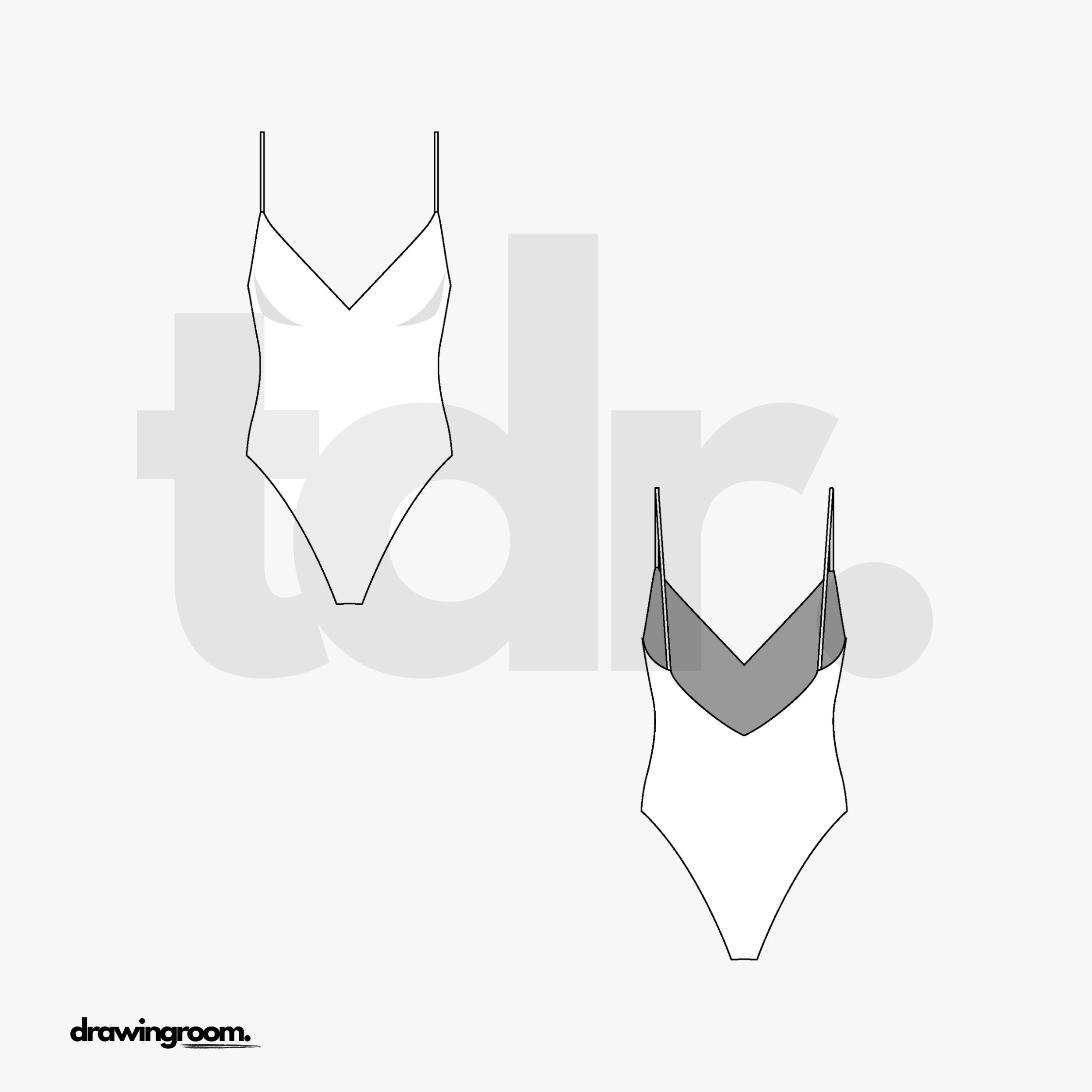 V-Neck One Piece Swim Suit - Flat Mockup Vector