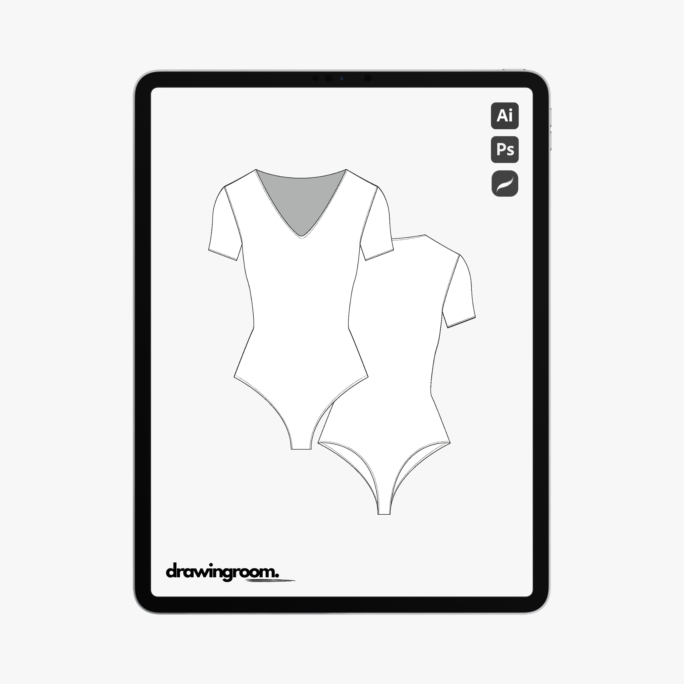 V-Neck Short Sleeve Thong Body Suit - Flat Mockup Vector