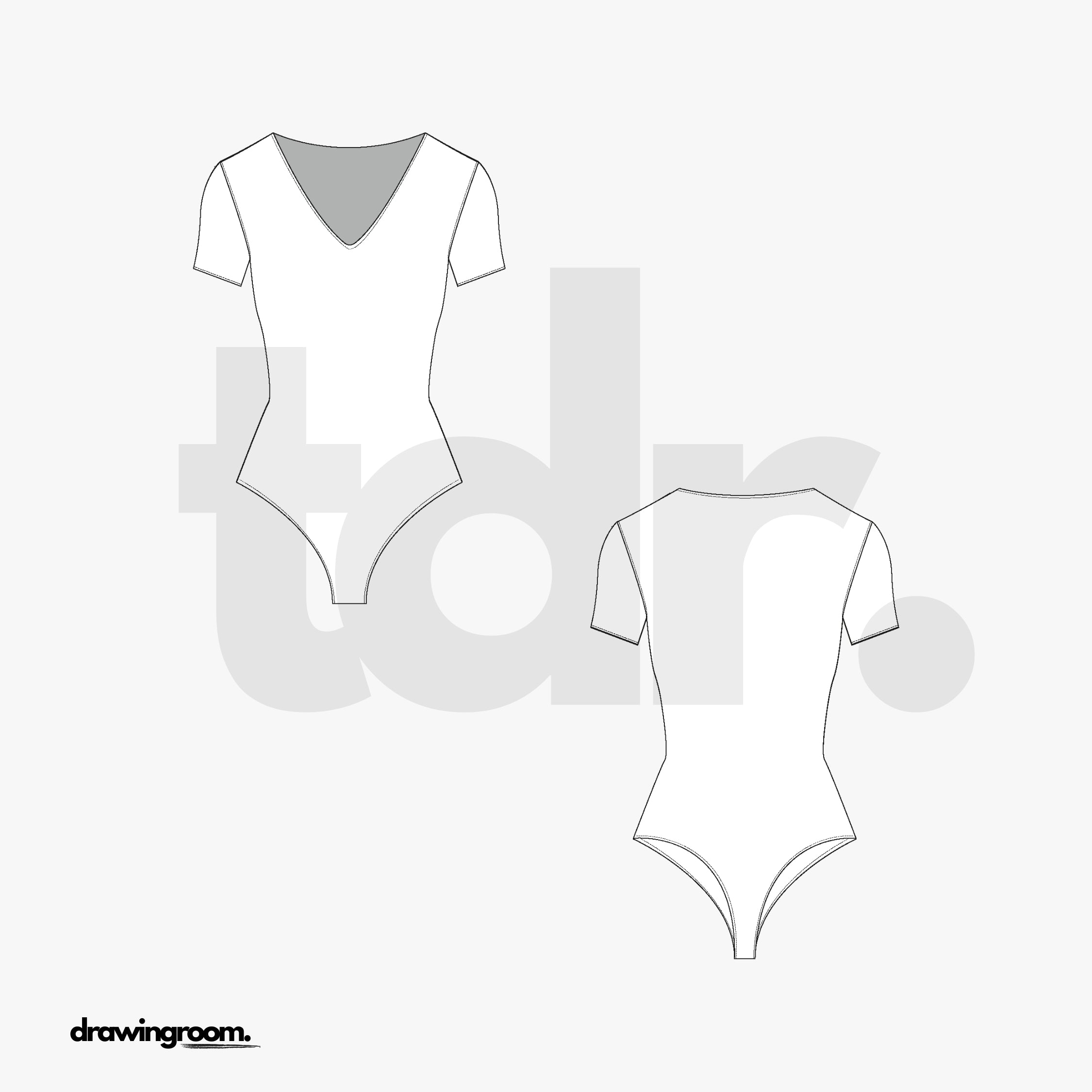 V-Neck Short Sleeve Thong Body Suit - Flat Mockup Vector