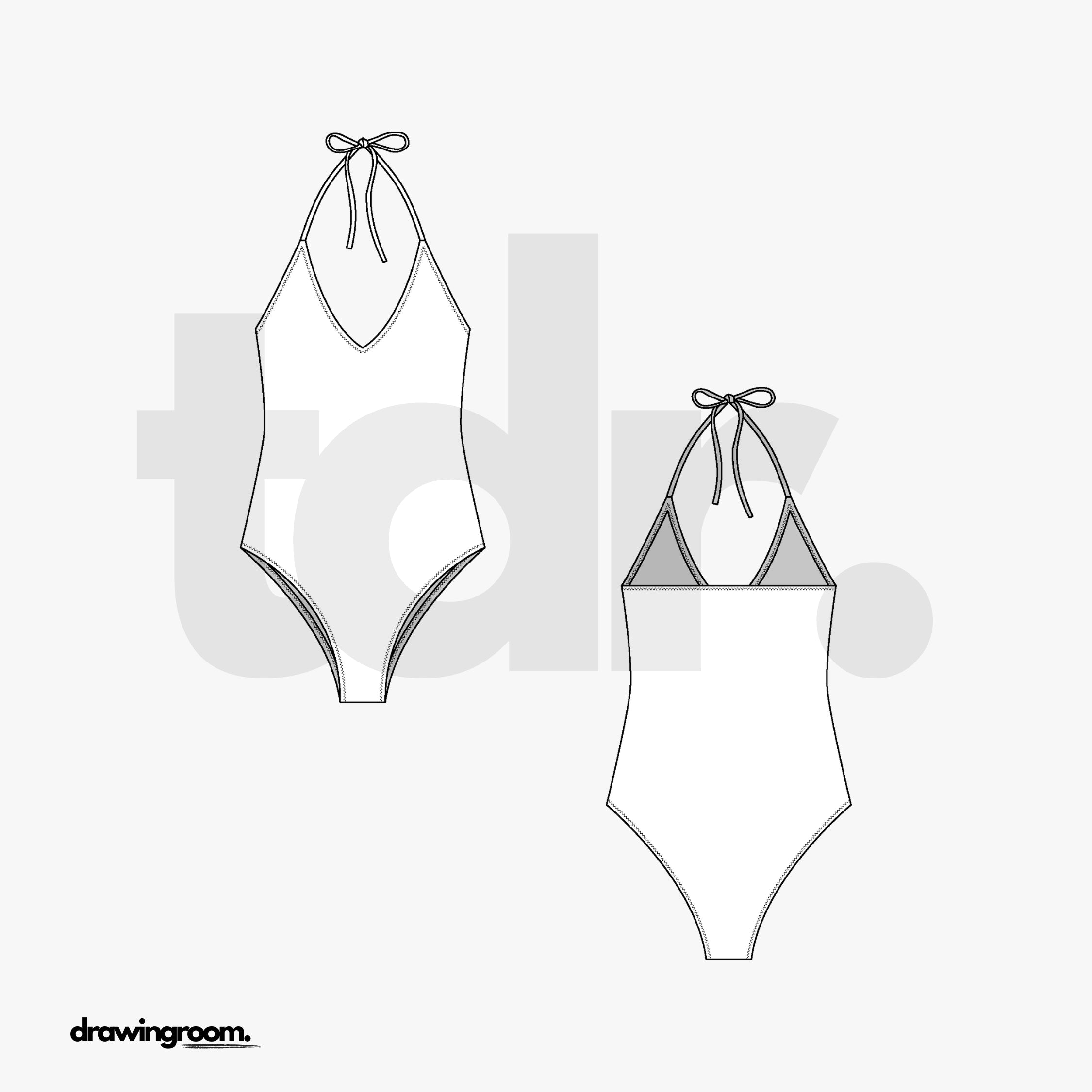 V-Neck String One Piece Swim Suit - Flat Mockup Vector