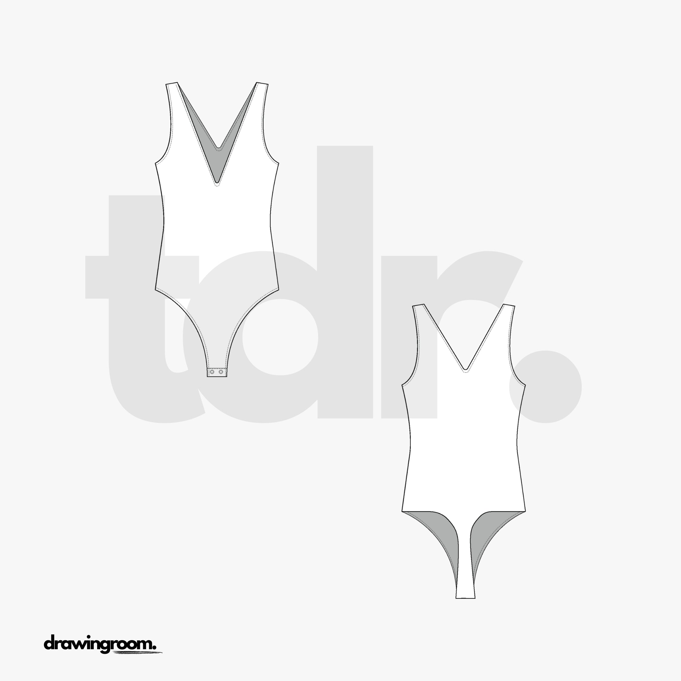 V-Neck Tank Thong Body Suit - Flat Mockup Vector