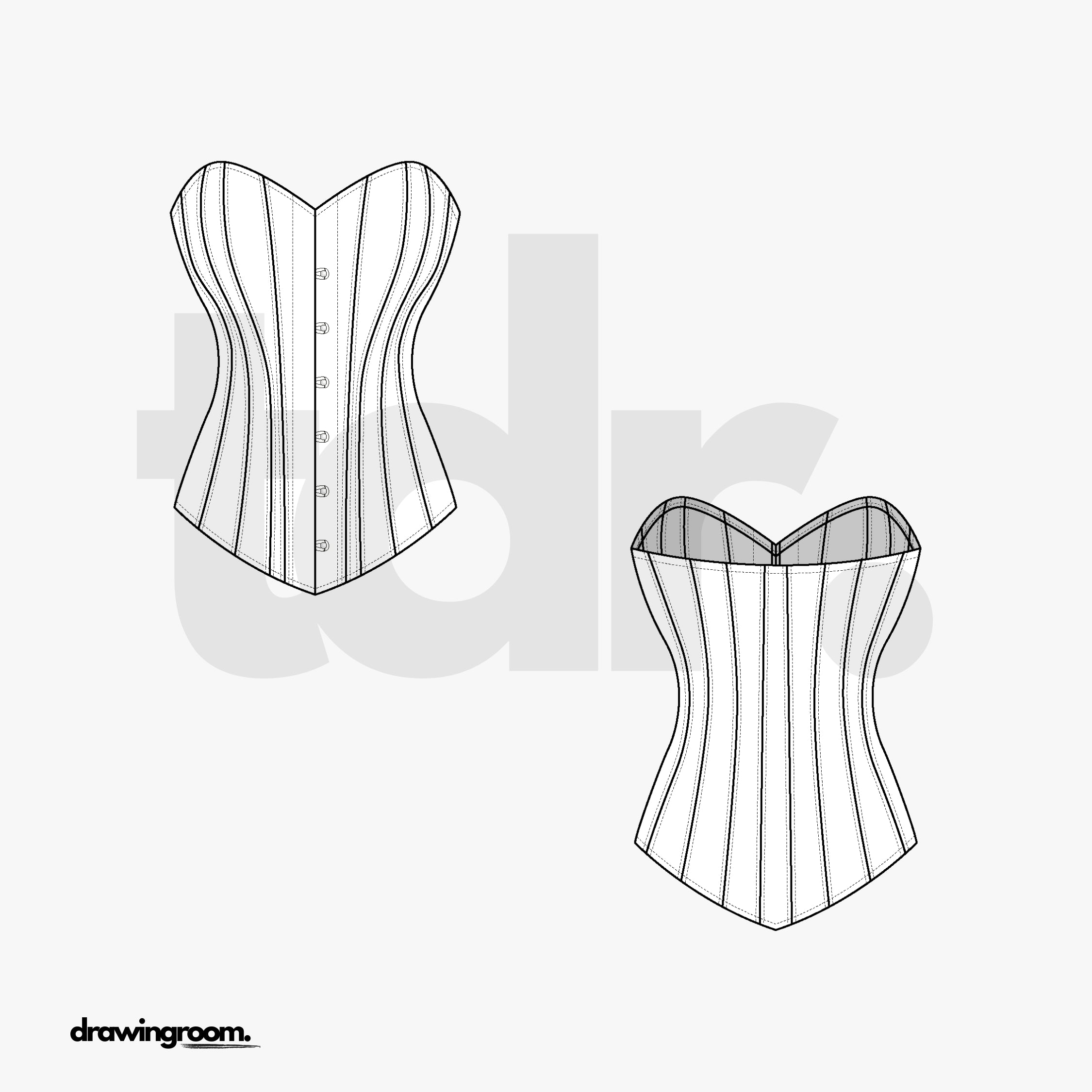 Victorian Style Corset with Front Closure - Flat Mockup Vector