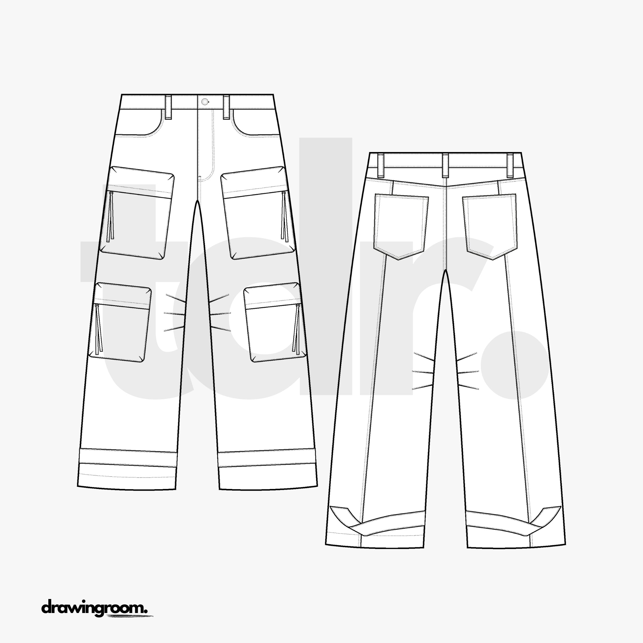 Wide Leg Cargo Pants - Flat Mockup Vector