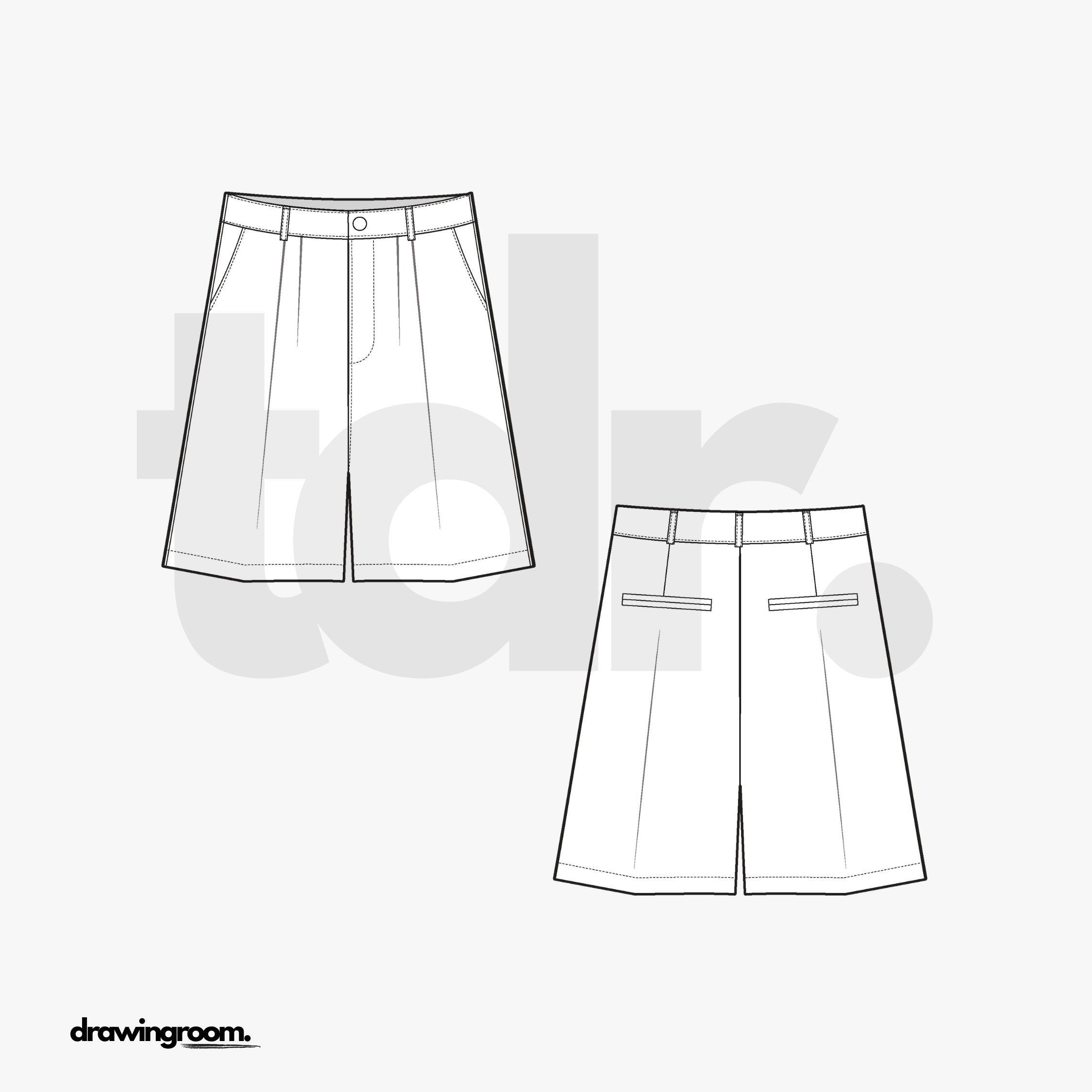 Wide Leg Casual Shorts - Flat Mockup Vector