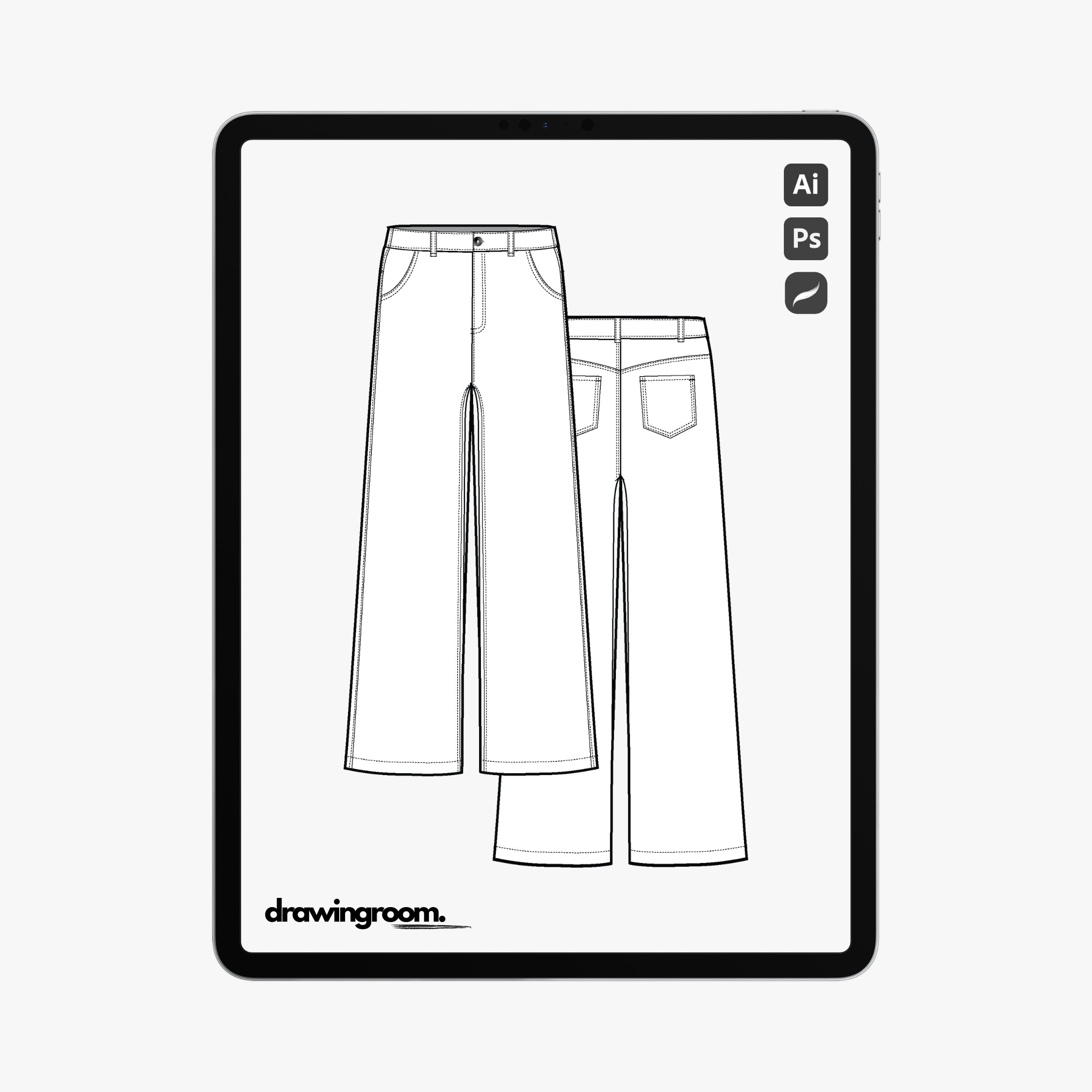 Wide Leg Jeans - Flat Mockup Vector