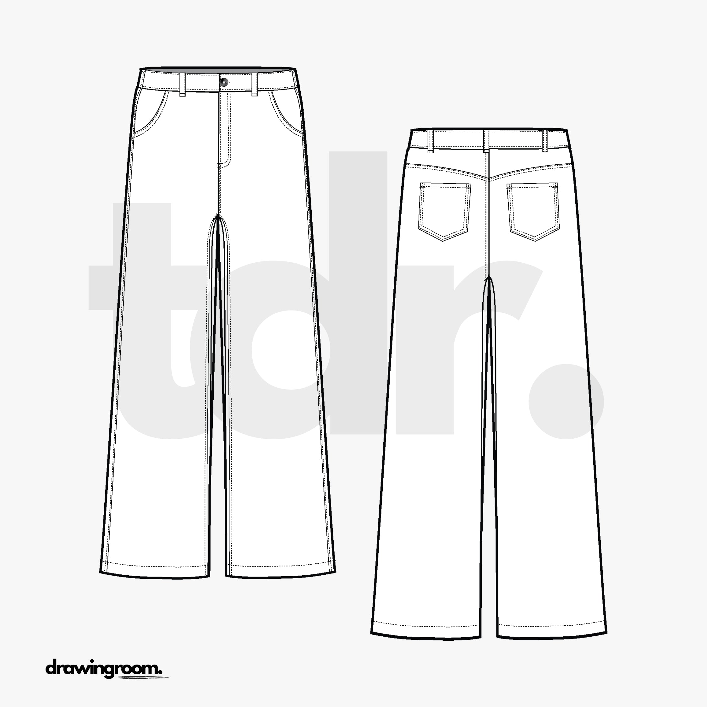 Wide Leg Jeans - Flat Mockup Vector