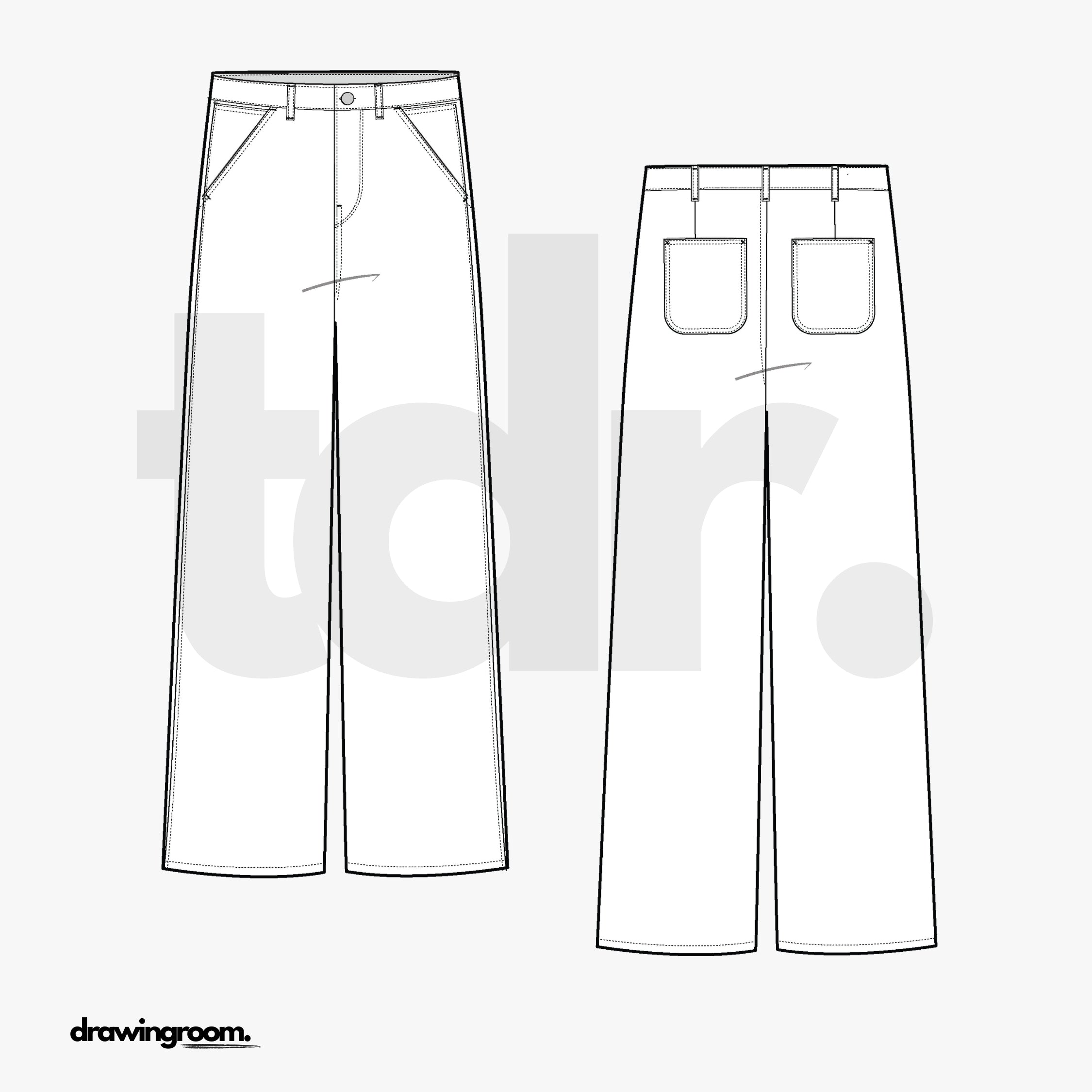 Wide Leg Trousers Pants - Flat Mockup Vector