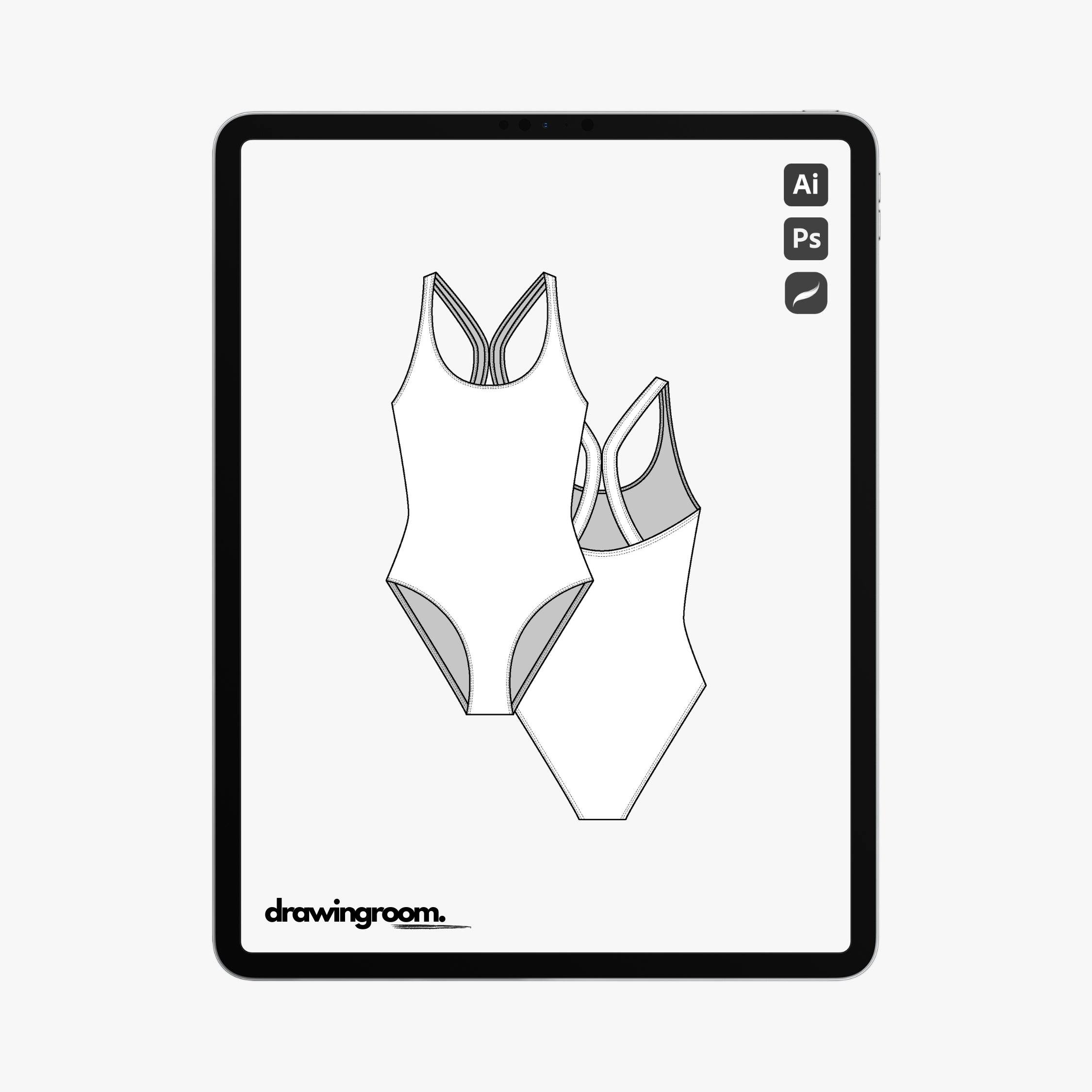 X Back One Piece Swim Suit - Flat Mockup Vector