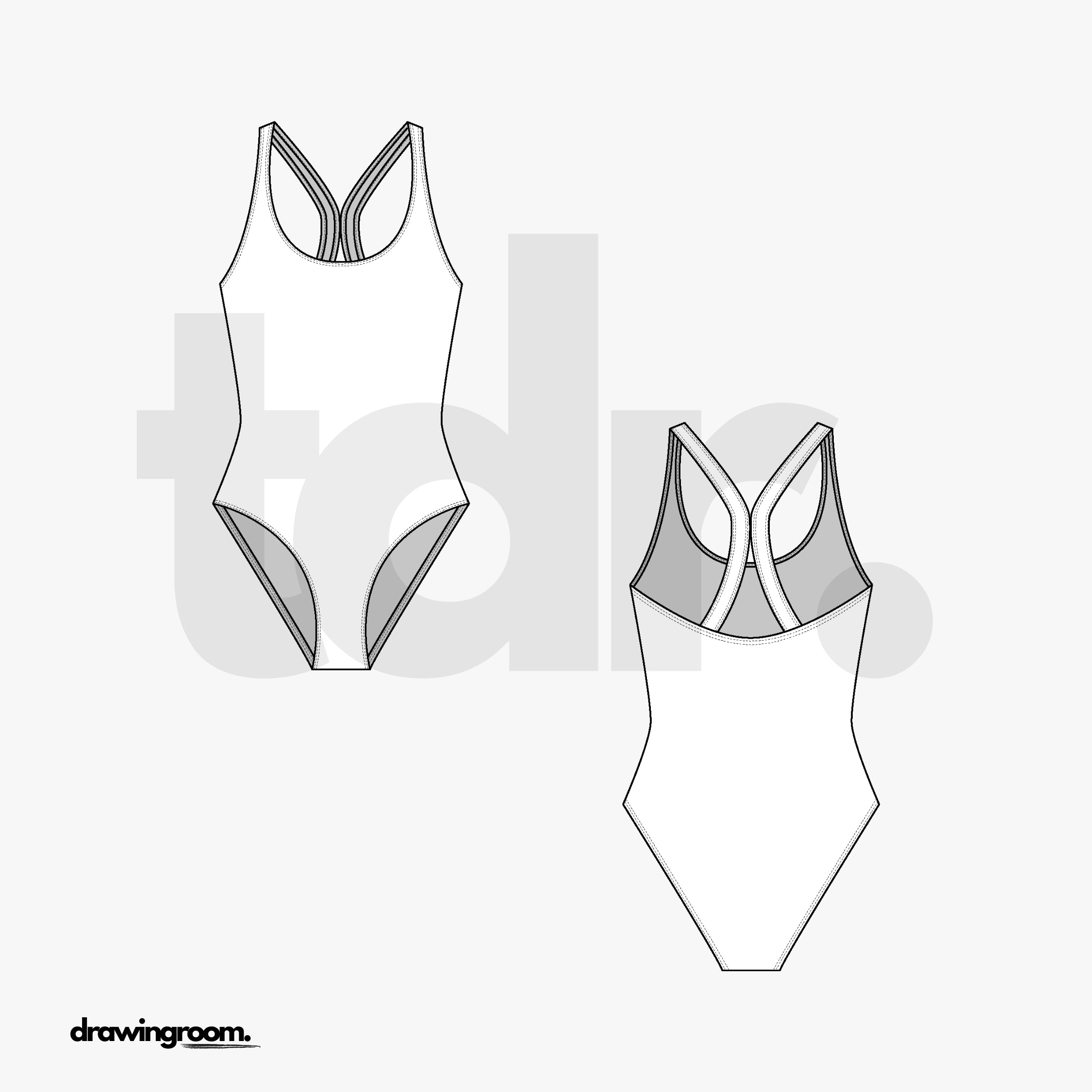 X Back One Piece Swim Suit - Flat Mockup Vector