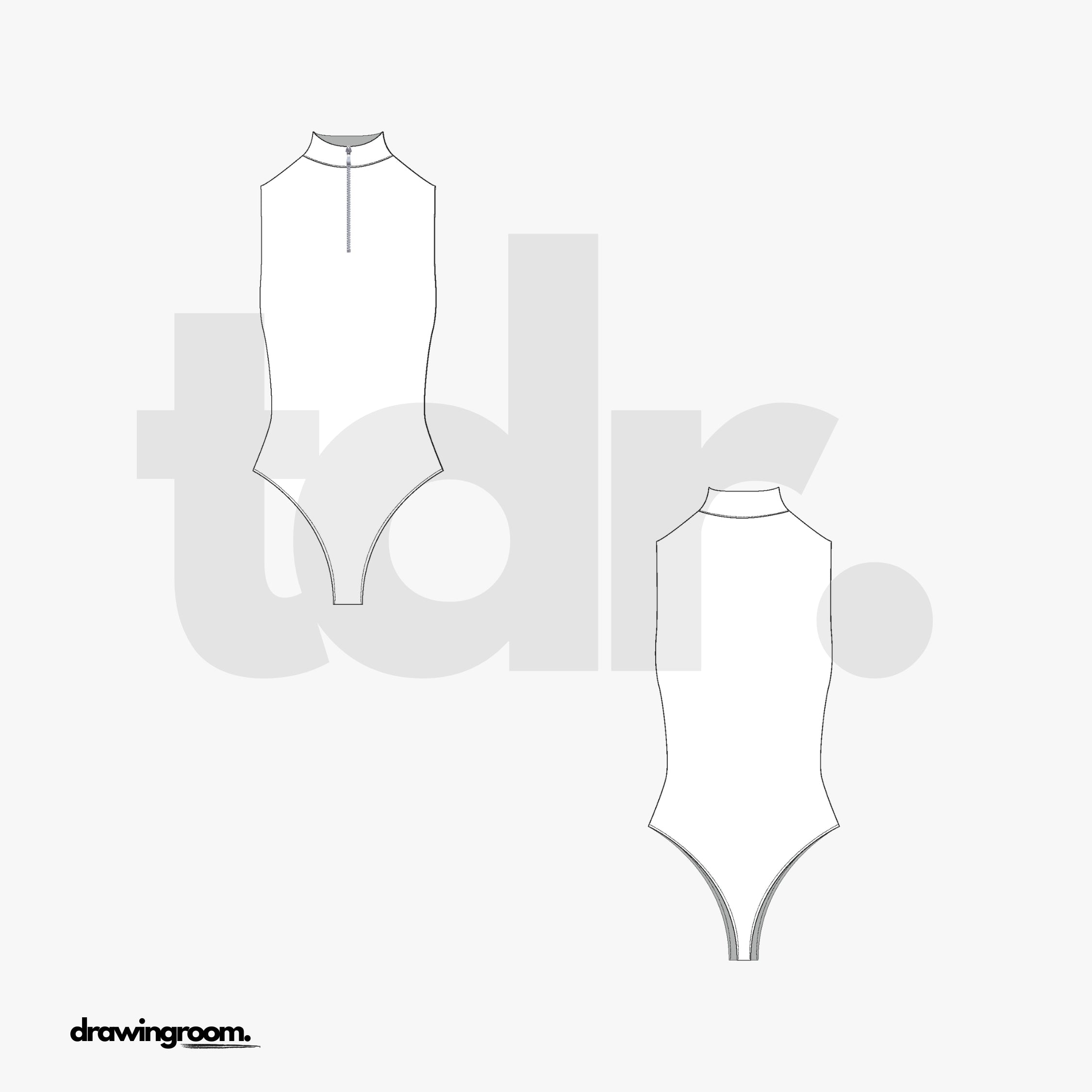 Zip Up Collar Sleeveless Thong Body Suit - Flat Mockup Vector