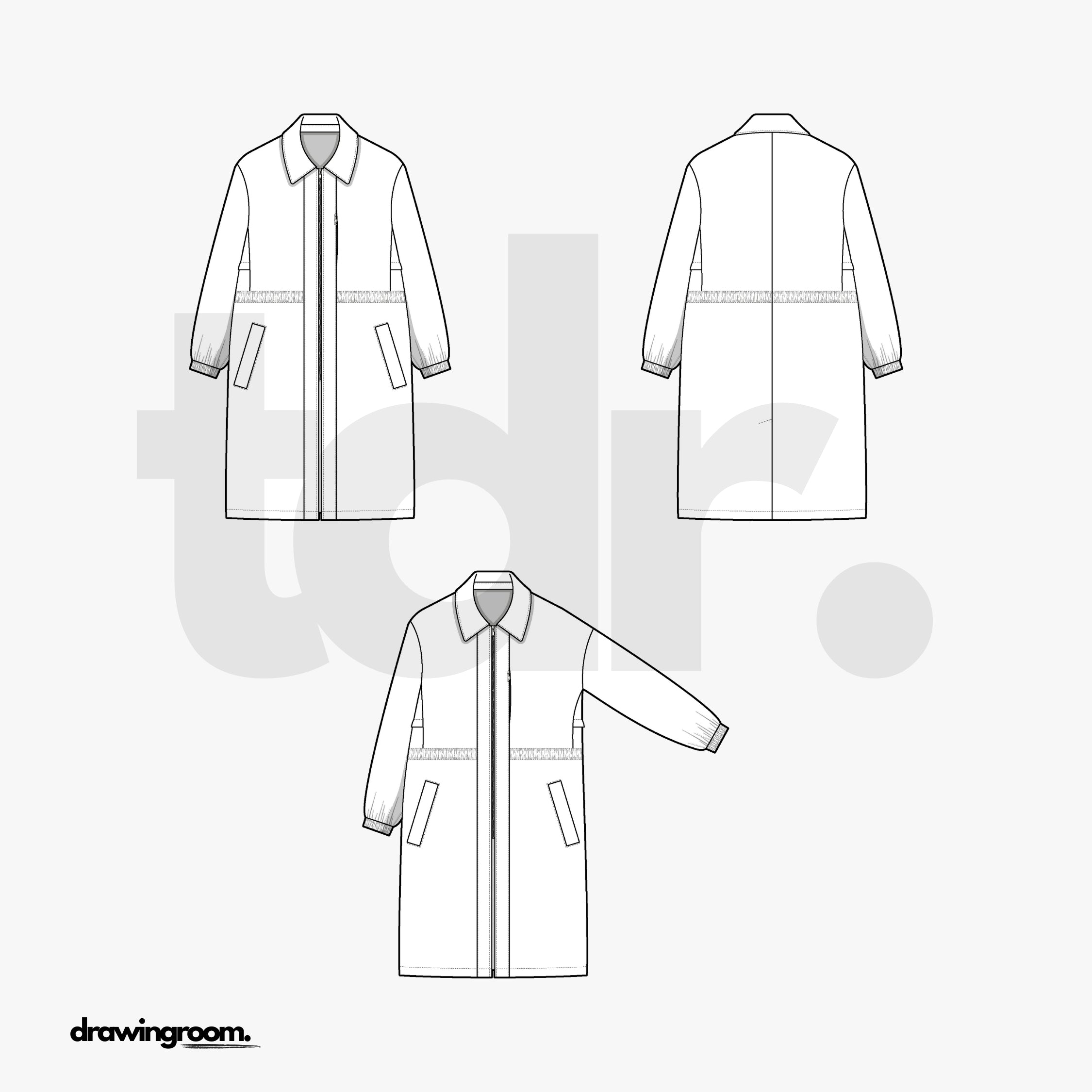 Zip Up Long Jacket - Flat Mockup Vector